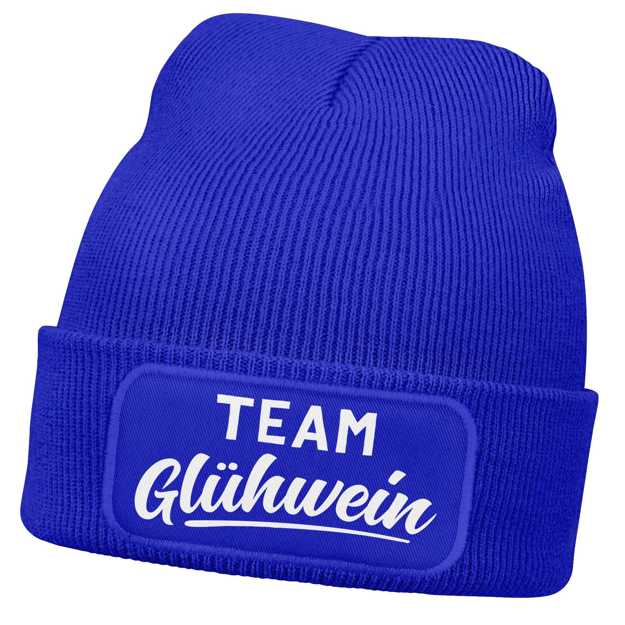 Strickmütze Herren Beanie mit Patch Strickmütze mit Spruch Team Glühwein Aufdruck