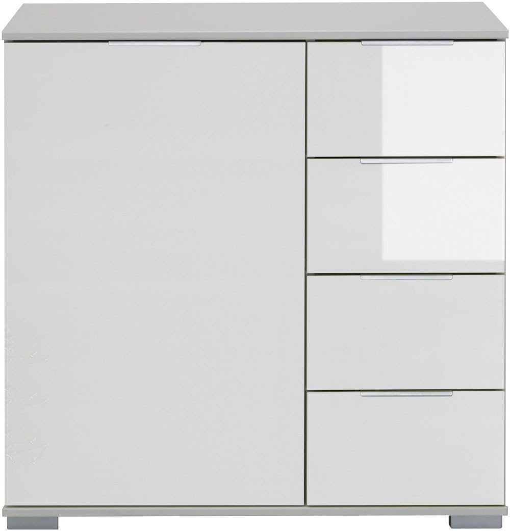 Wimex Kommode Easy Plus (1 Tür, 4 Schubladen, 1 St., moderne Optik, mit Schubladen), 82x41x83cm weiß Weißglas