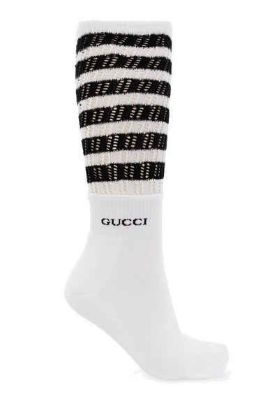 GUCCI Tennissocken GUCCI WHITE OPENWORK Double-Layered Striped Tennis Socks Sneakers Sock