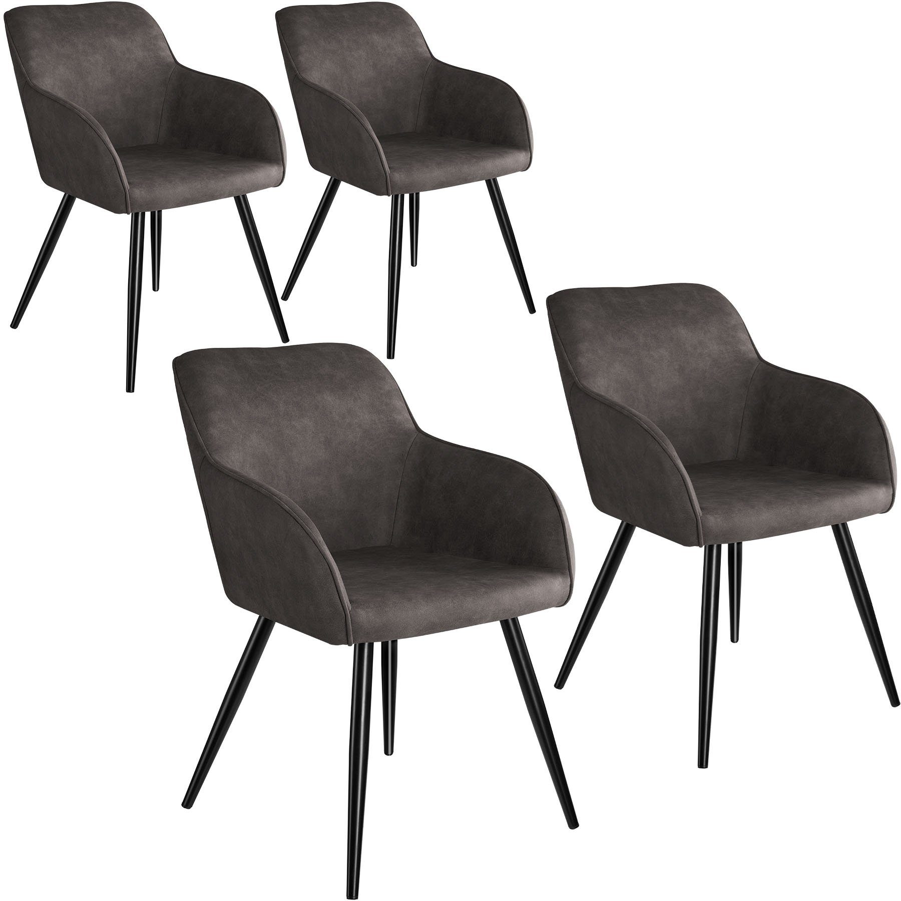 tectake Esszimmerstuhl »4er Set Stuhl Marilyn Stoff, schwarze Stuhlbeine«  (4er Set, 4 St), gepolstert, gepolsterter Sitz