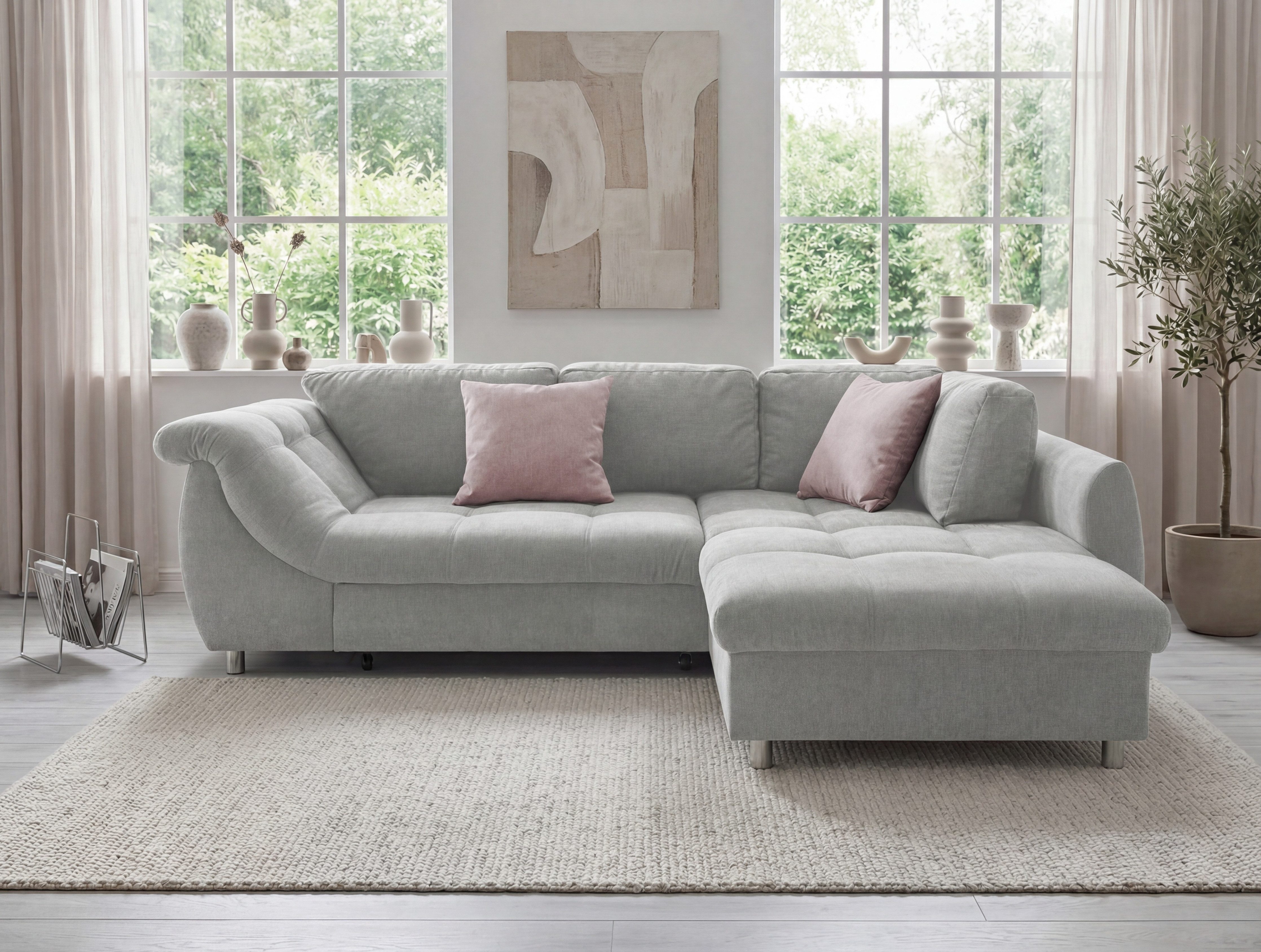 luma-home Ecksofa 17003, mit Bettfunktion B250/T190/H84 cm, Liegefläche 179x190 cm, Ottomane rechts, Wellenunterfederung, Mikrofaser Grau