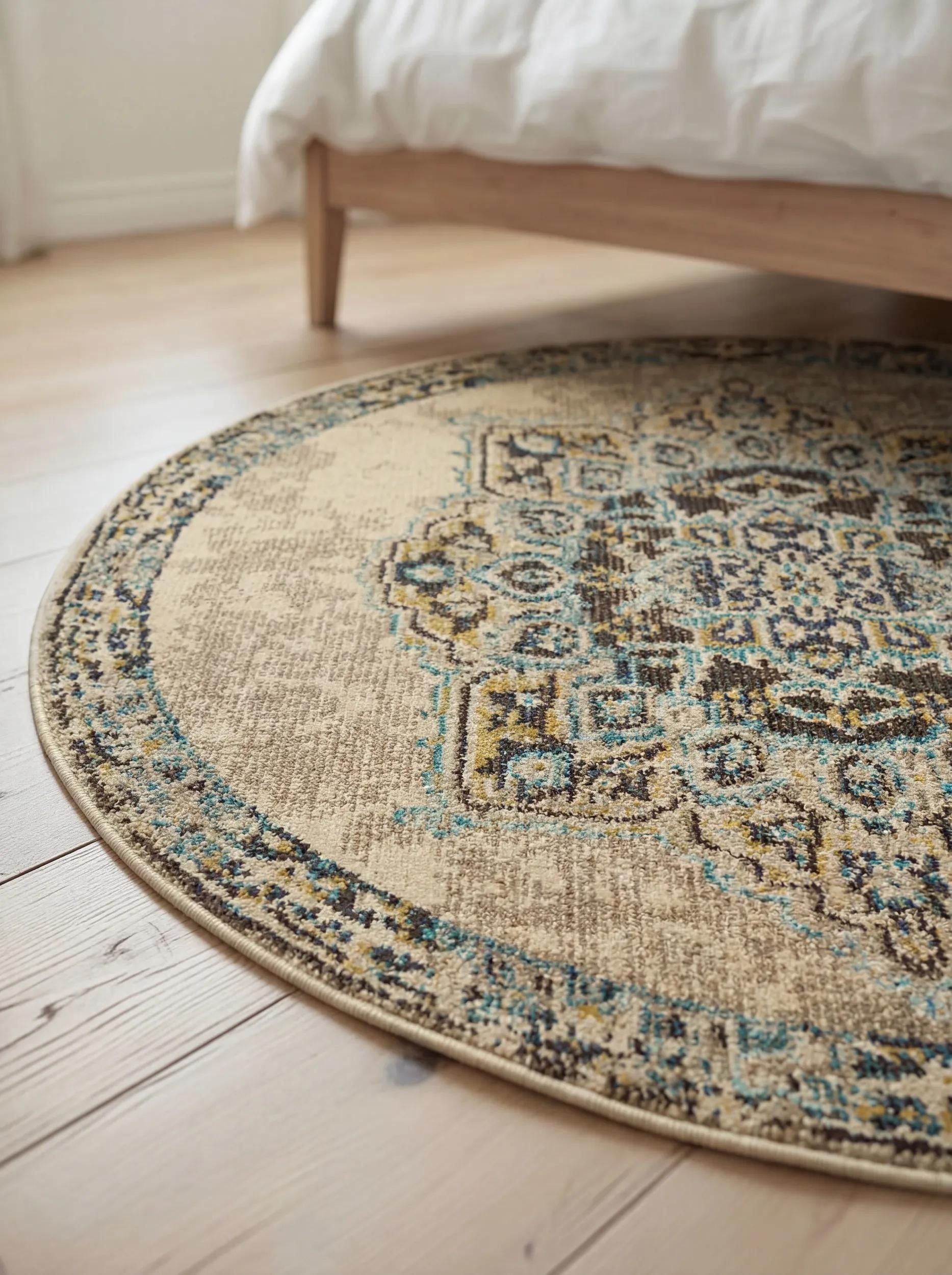 benuta Teppich Casa, rund, Höhe: 11 mm, Teppich Wohnzimmer, Esszimmer, Schlafzimmer, Flur, Farbenfroh, Retro