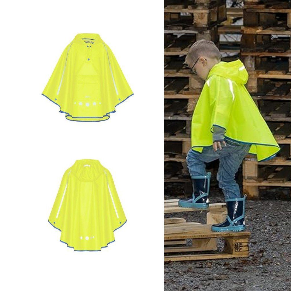 Playshoes Regenponcho für Kinder, Neongelb mit Reflektorstreifen