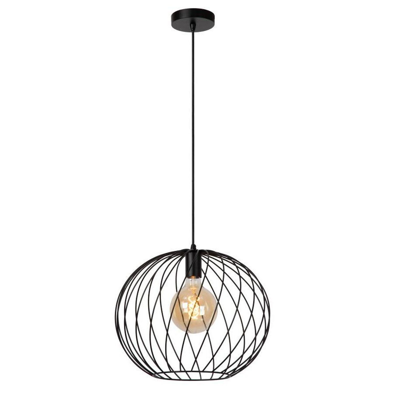 Licht-Erlebnisse Pendelleuchte LORIN, ohne Leuchtmittel, Metall E27 rund D: 40 cm H: max. 165 cm Schwarz Kugel Schirm Modern