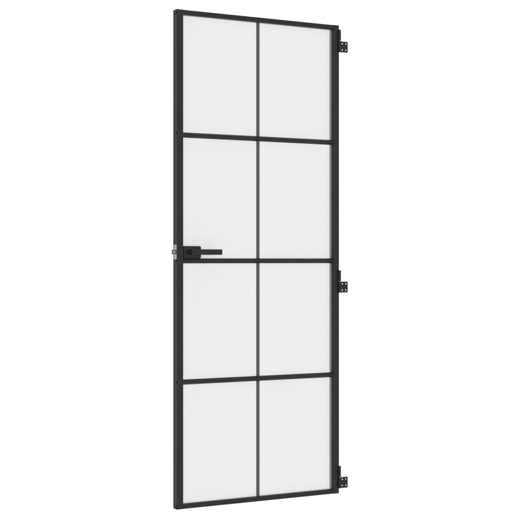 vidaXL Zimmertür Zimmertür Glastür Innentür Schlank Schwarz 76x201,5 cm Hartglas und Al