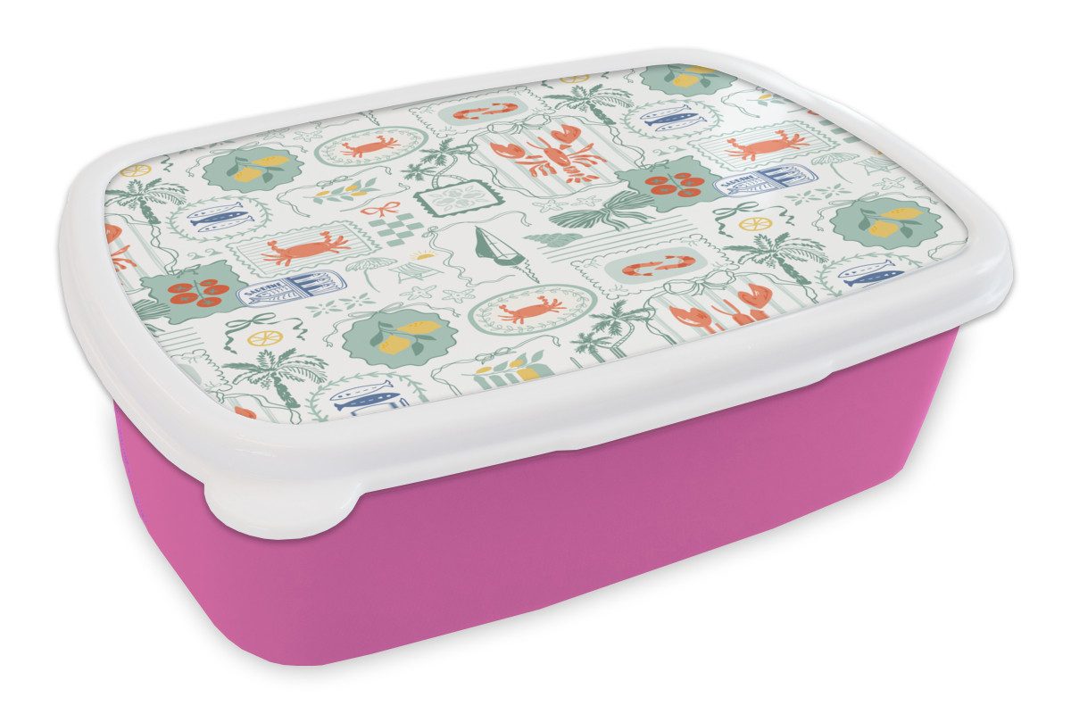 MuchoWow Lunchbox Patroon - Groen - Mediterraans, Kunststoff, (2-tlg), Brotdosen, Lunch Box, Brotbox für Kinder und Erwachsene