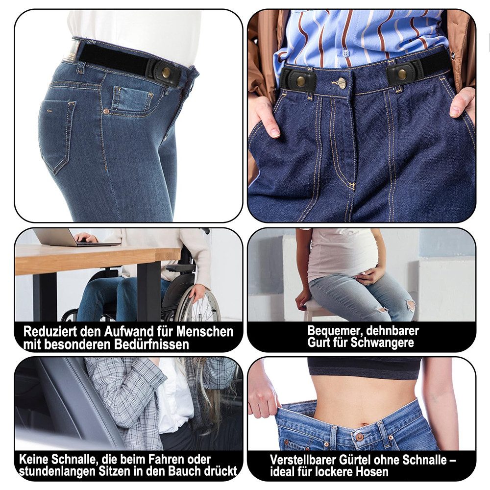 Zaewry Stretchgürtel Unsichtbarer Seitengürtel ohne Schnalle für Damen und Herren (2-St) elastischer Gürtel, Schmuckgürtel,für Kleid & Overall – Bild 4 von 5