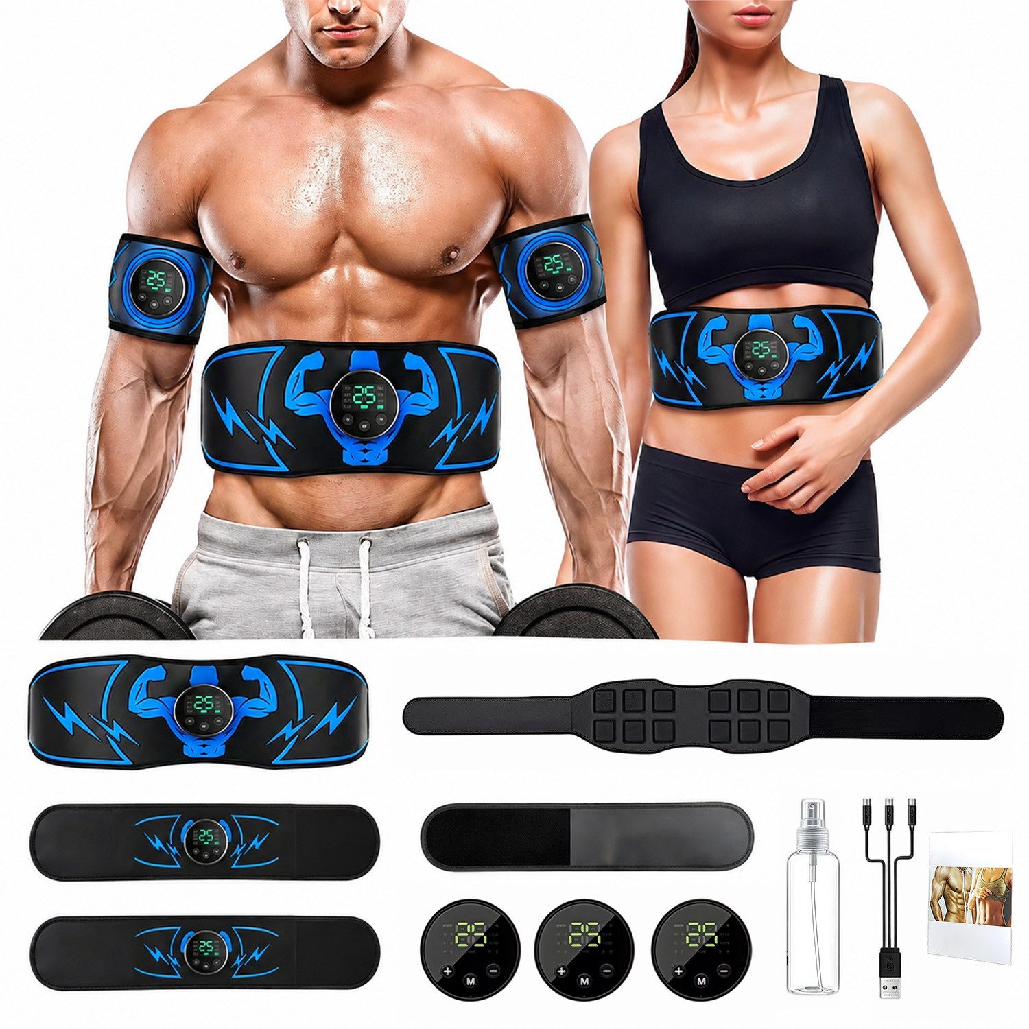 MOPUEA Bauchtrainer Bauchtrainer Tragbar Kompakt Für Zuhause (8 Modi 25 Intensitätsstufen Individuell Einstellbar, Einfache Bedienung Hautfreundlich Für Alltag Geeignet), USB Wiederaufladbar Mit Display Kabellose Nutzung