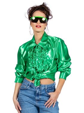 Metamorph T-Shirt Satin Rüschenhemd grün 70er Jahre Hemd für die Extraportion Pomp in der Disco