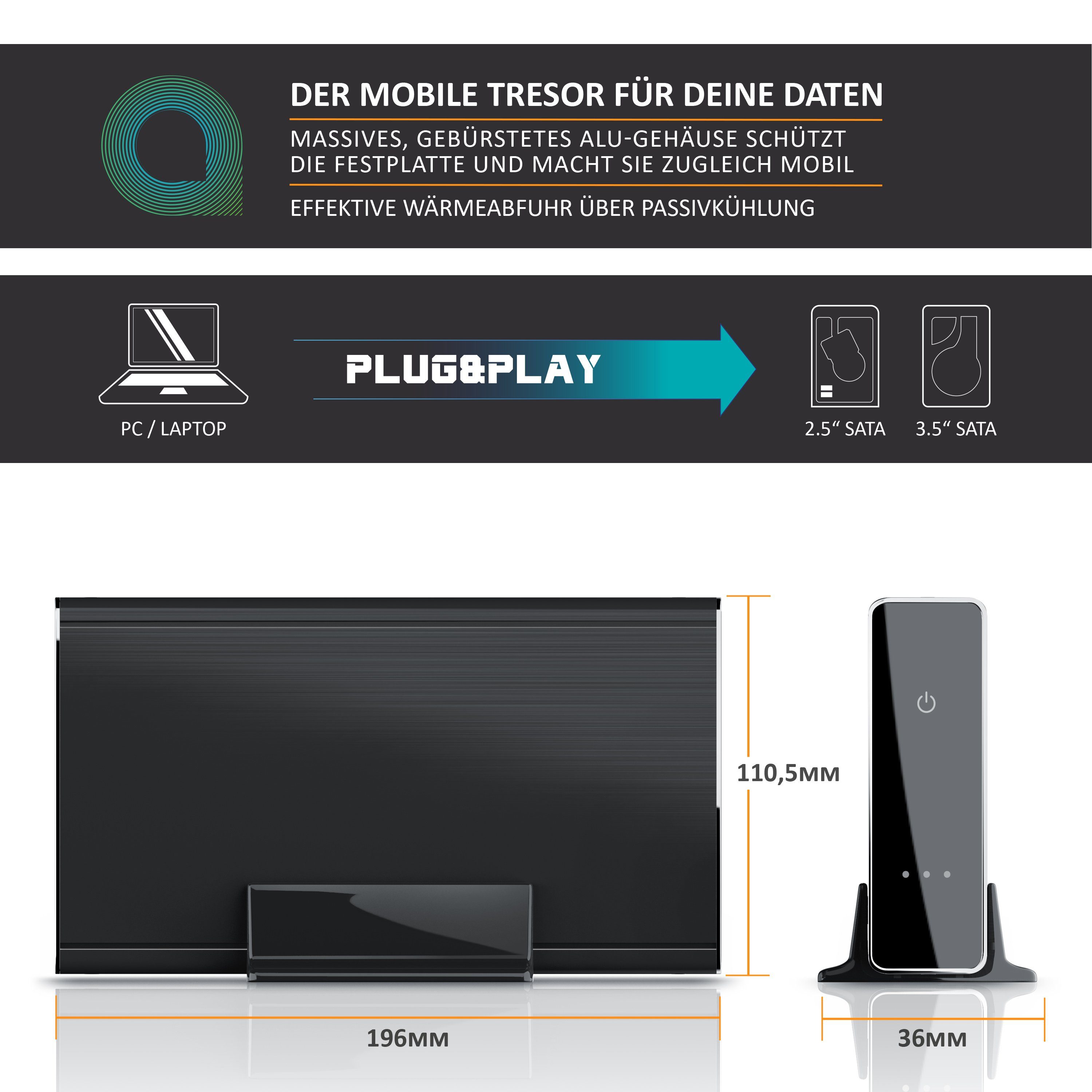 Aplic Festplatten-Gehäuse, USB 3.0 Festplattengehäuse 3,5 Zoll extern für SSD und HDD, SATA, UASP