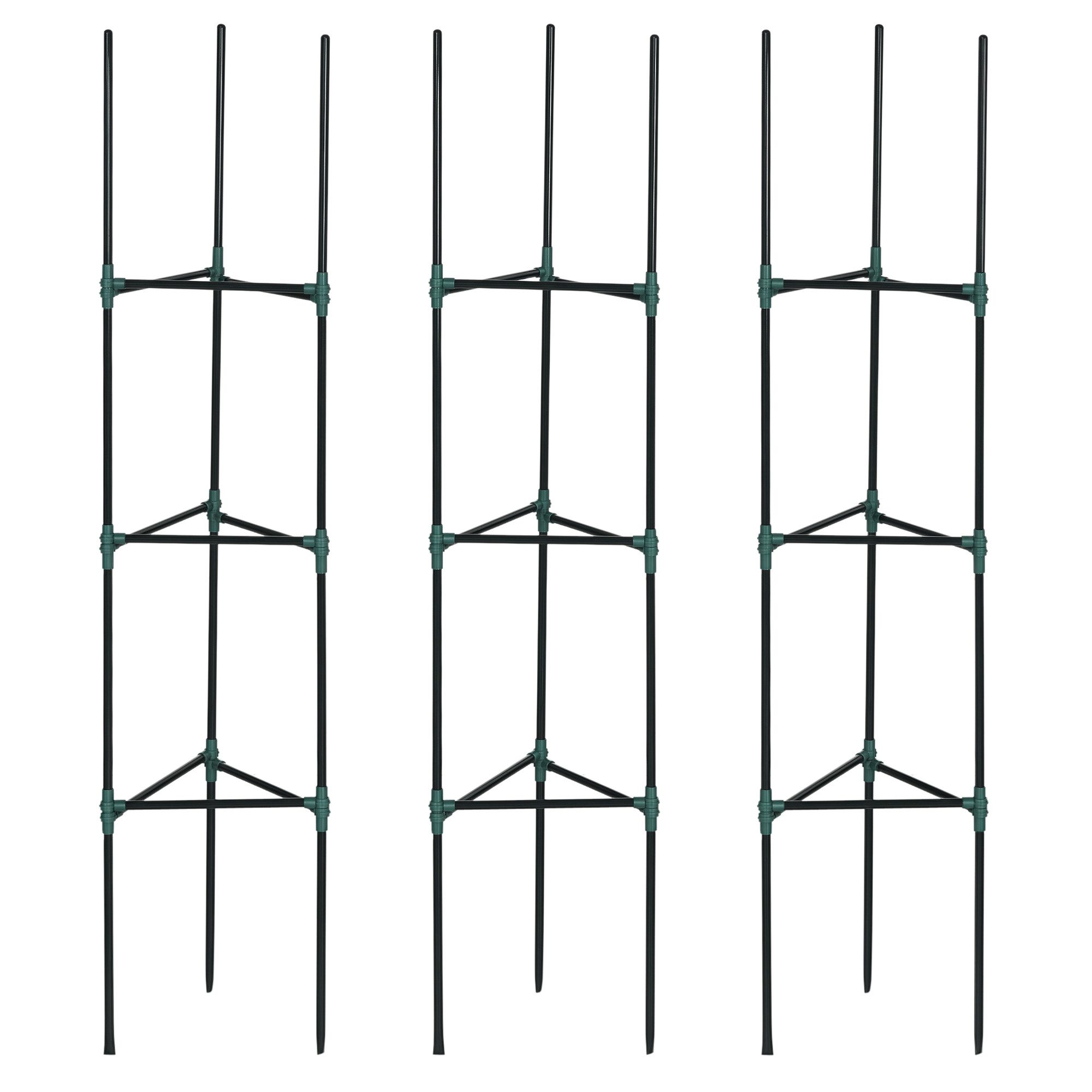 Outsunny Rankhilfe 3er-Set, Pflanzengitter, modulares Design, für Außen und Innen Ranksäule, 3 St., Tomatenkäfig, für Garten, Balkon, Dunkelgrün