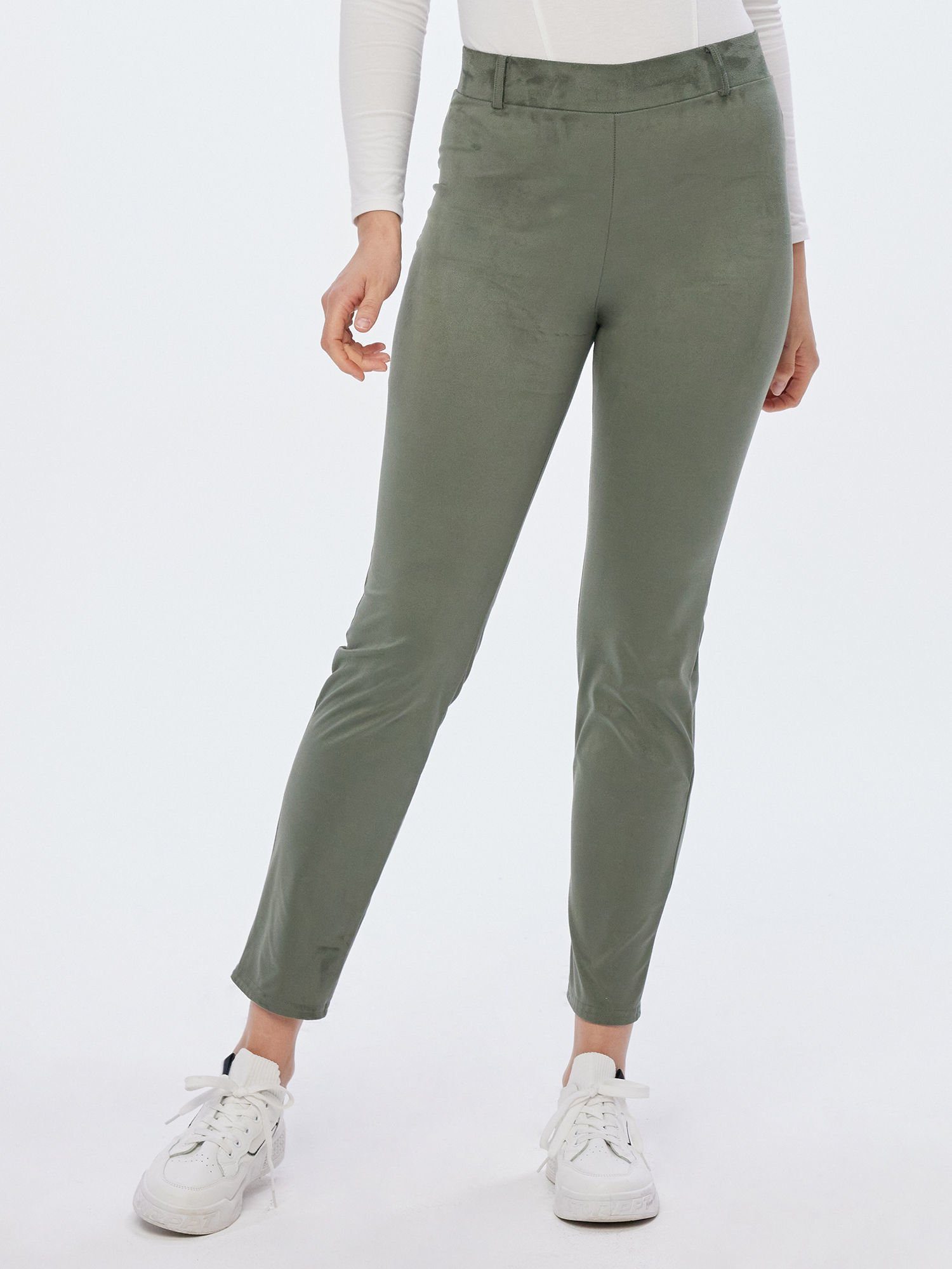 MONACO blue Lederimitathose elastisch khaki Gürtelschlaufen mit Leggings