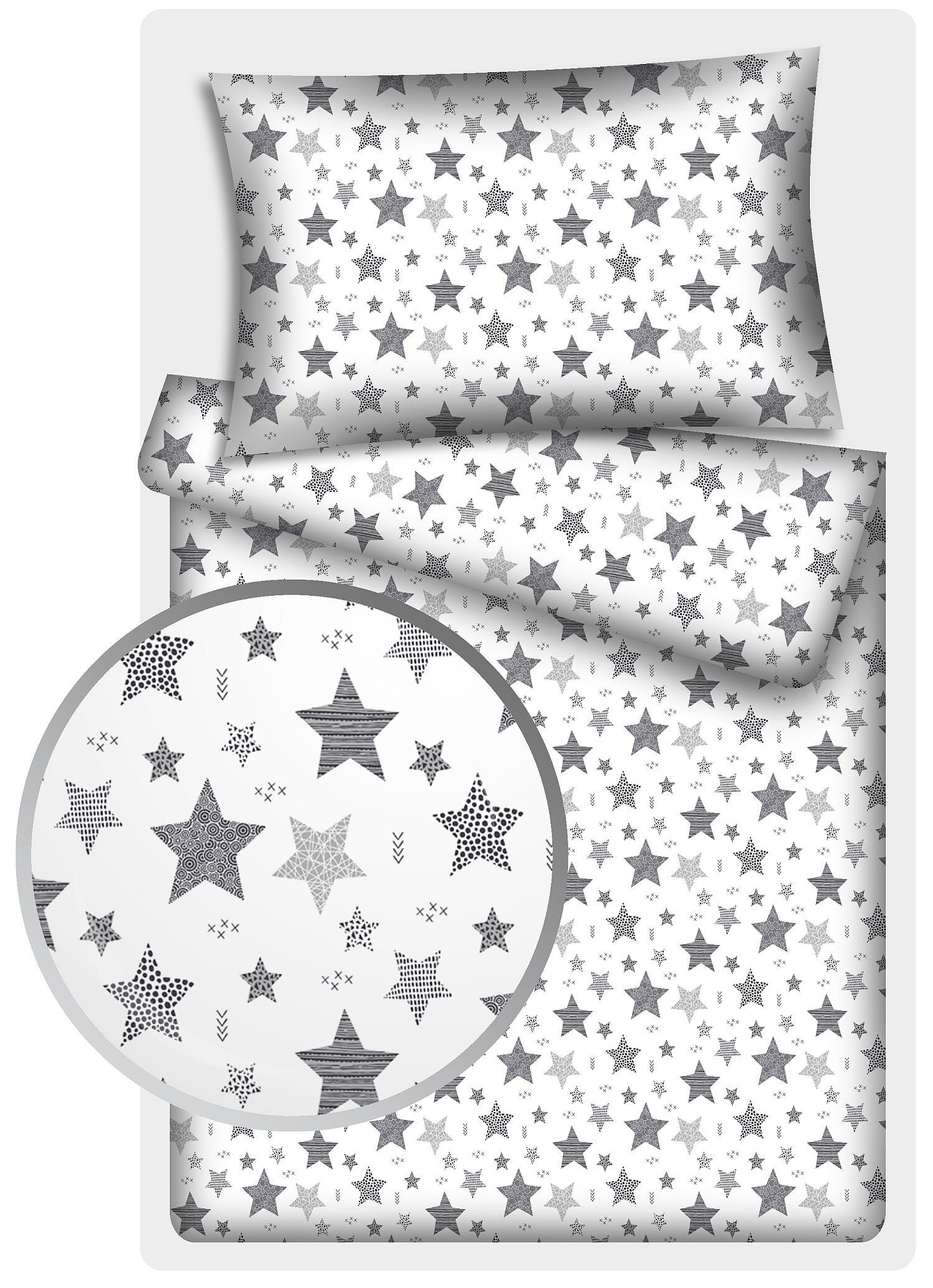 Kinderbettwäsche Stars Vario, 100% Baumwolle, 40x60 cm/100x135 cm, KiGATEX