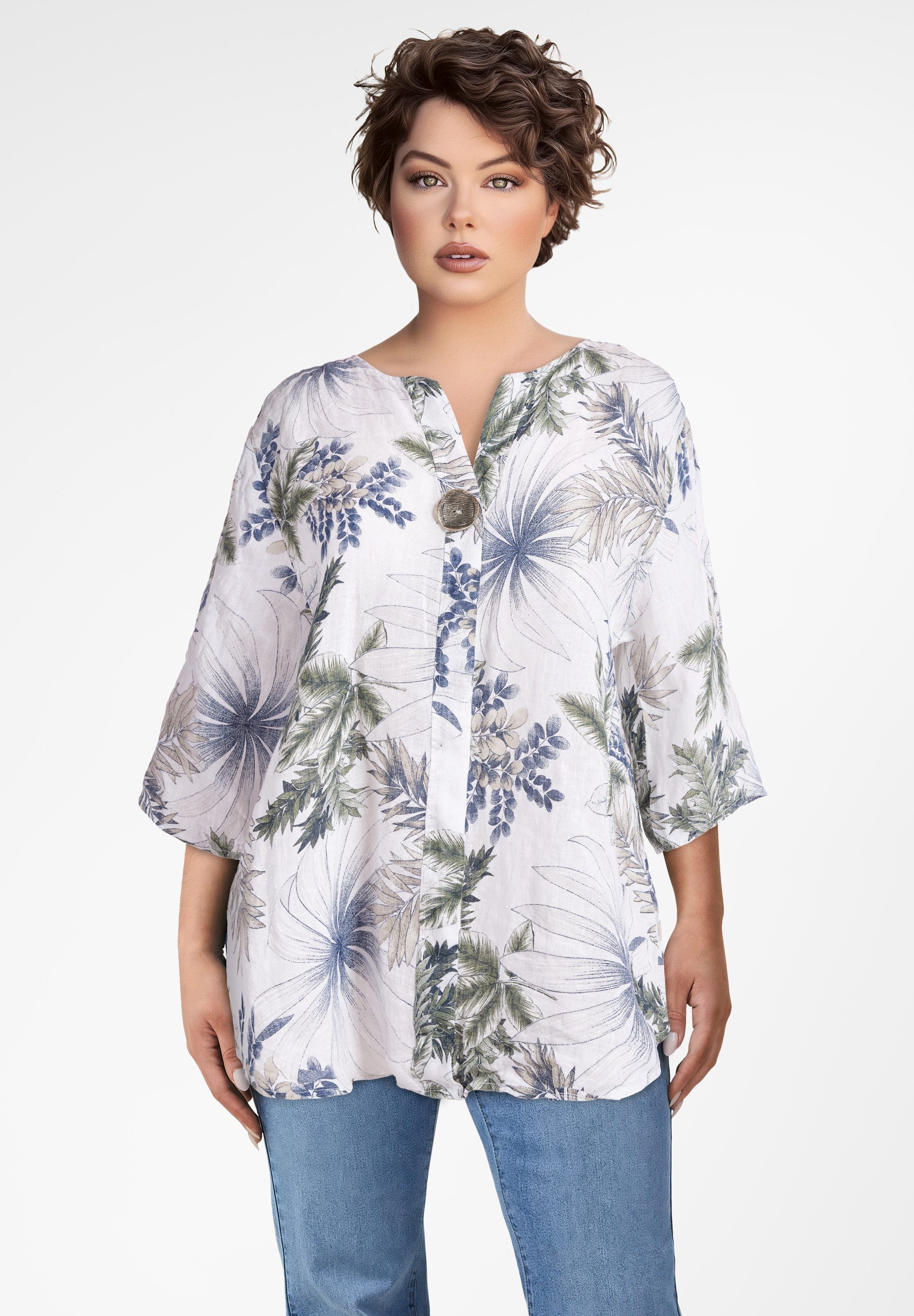 PEKIVESSA Tunika Bluse Leinen mit 3/4-Arm günstig online kaufen
