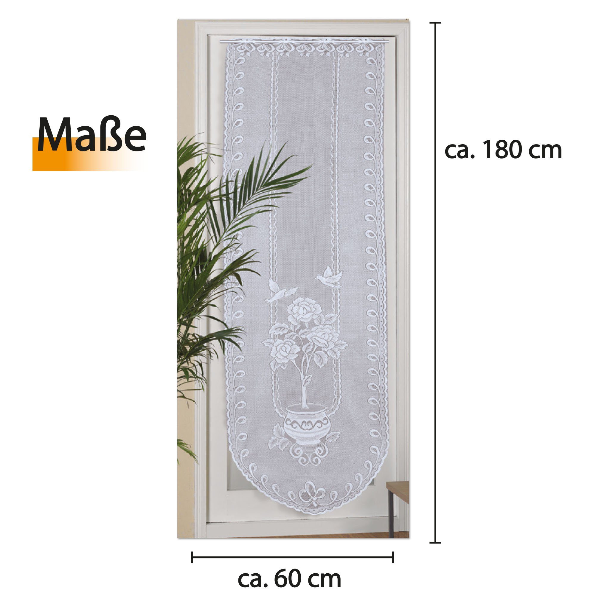 Arsvita Panneaux Blumen Mona mit Stickerei, Schlaufen, transparent, Türpanneaux 180x60cm Stangendurchzug, Voile Kurzgardine Bistrogardine – Bild 5 von 5