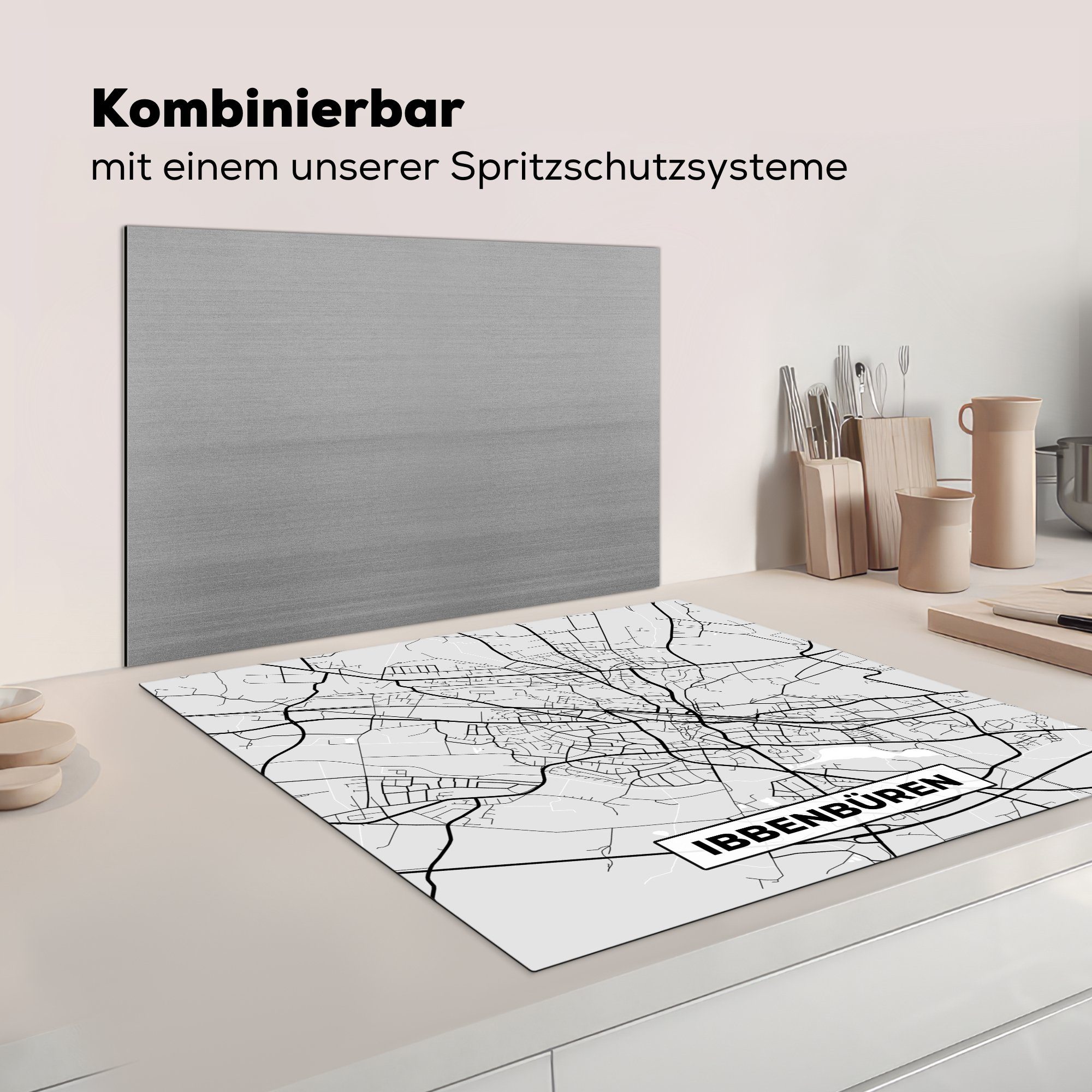 MuchoWow Herdblende-/Abdeckplatte Ibbenbüren - 78x78 Deutschland, Ceranfeldabdeckung, Karte (1 Arbeitsplatte - für cm, Vinyl, - tlg), küche Stadtplan