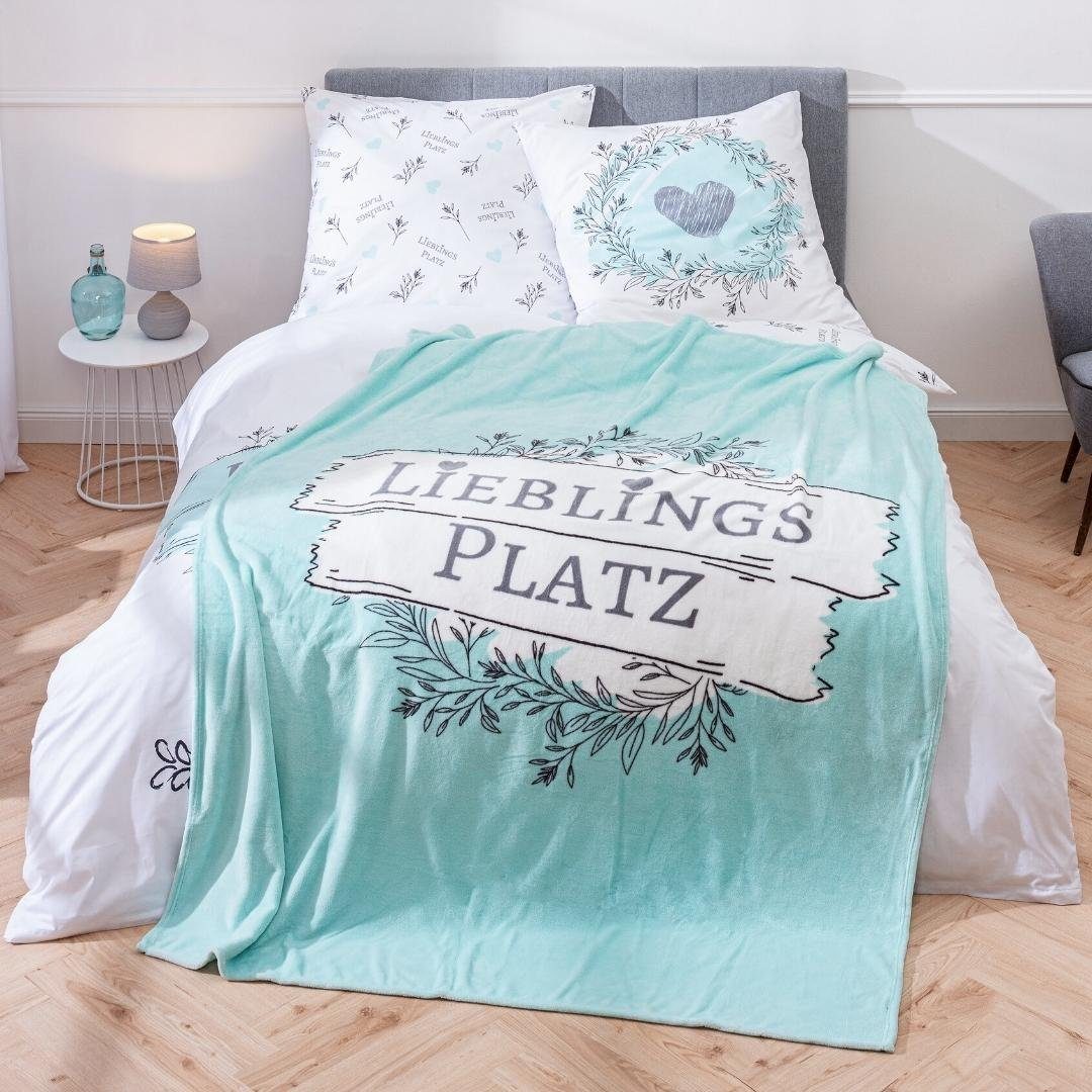Wohndecke Lieblingsplatz 150x200 cm, weich und kuschelig, passend zur Bettwäsche, MTOnlinehandel, Fleece-Decke Sofadecke Überwurf Plaid in mint, Geschenk für Frauen
