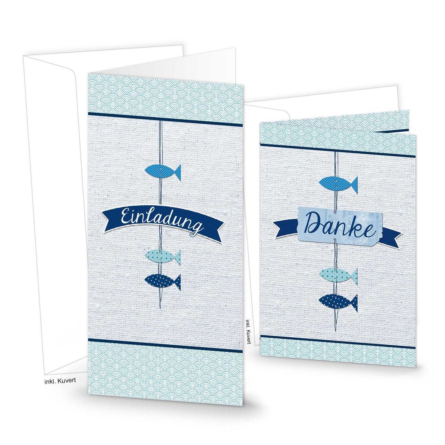 Logbuch-Verlag Dekofigur Maritimes Karten-Set: 10 Einladungskarten + 10 Dankeskarten blau weiß