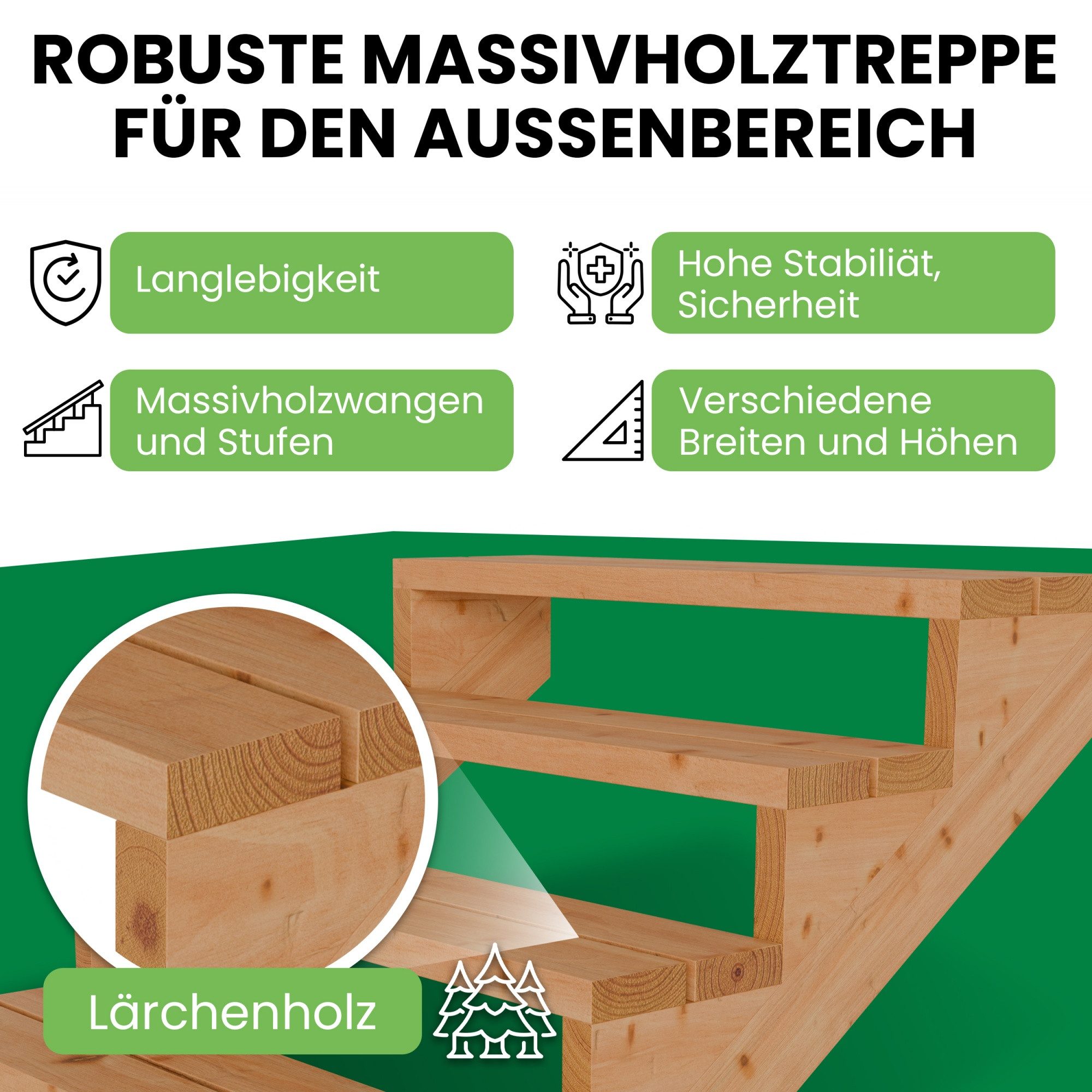 Gartenwelt Riegelsberger Außentreppe Terrassentreppe aus Lärche Treppe Stufen Wangentreppe Breite