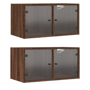 vidaXL Fächerschrank Wandschränke mit Glastüren 2 Stk. Braun Eichen-Optik (2-St)