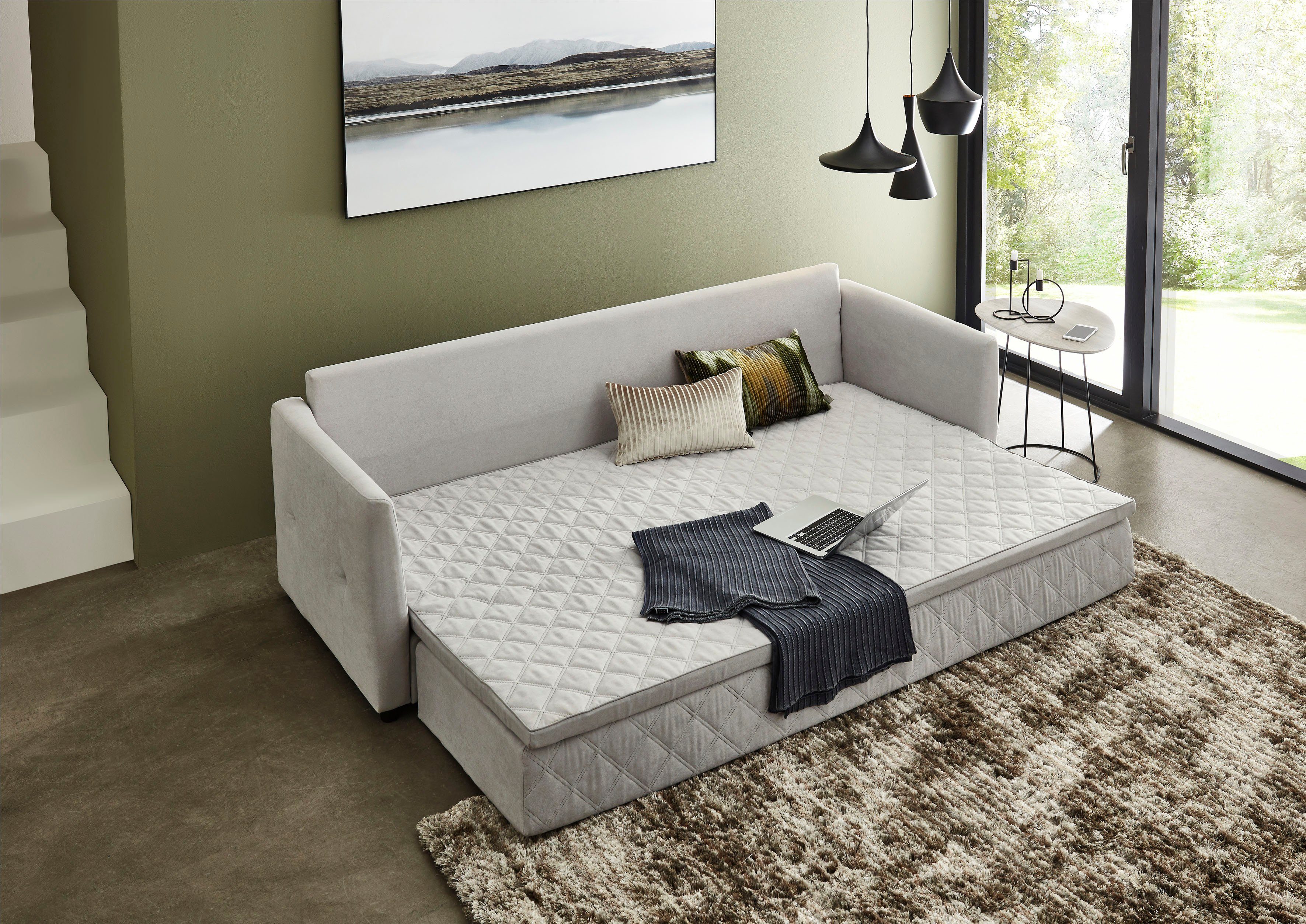 ATLANTIC home collection Schlafsofa Ken, mit Bettfunktion, inklusive Topper mit abnehmbarem Bezug