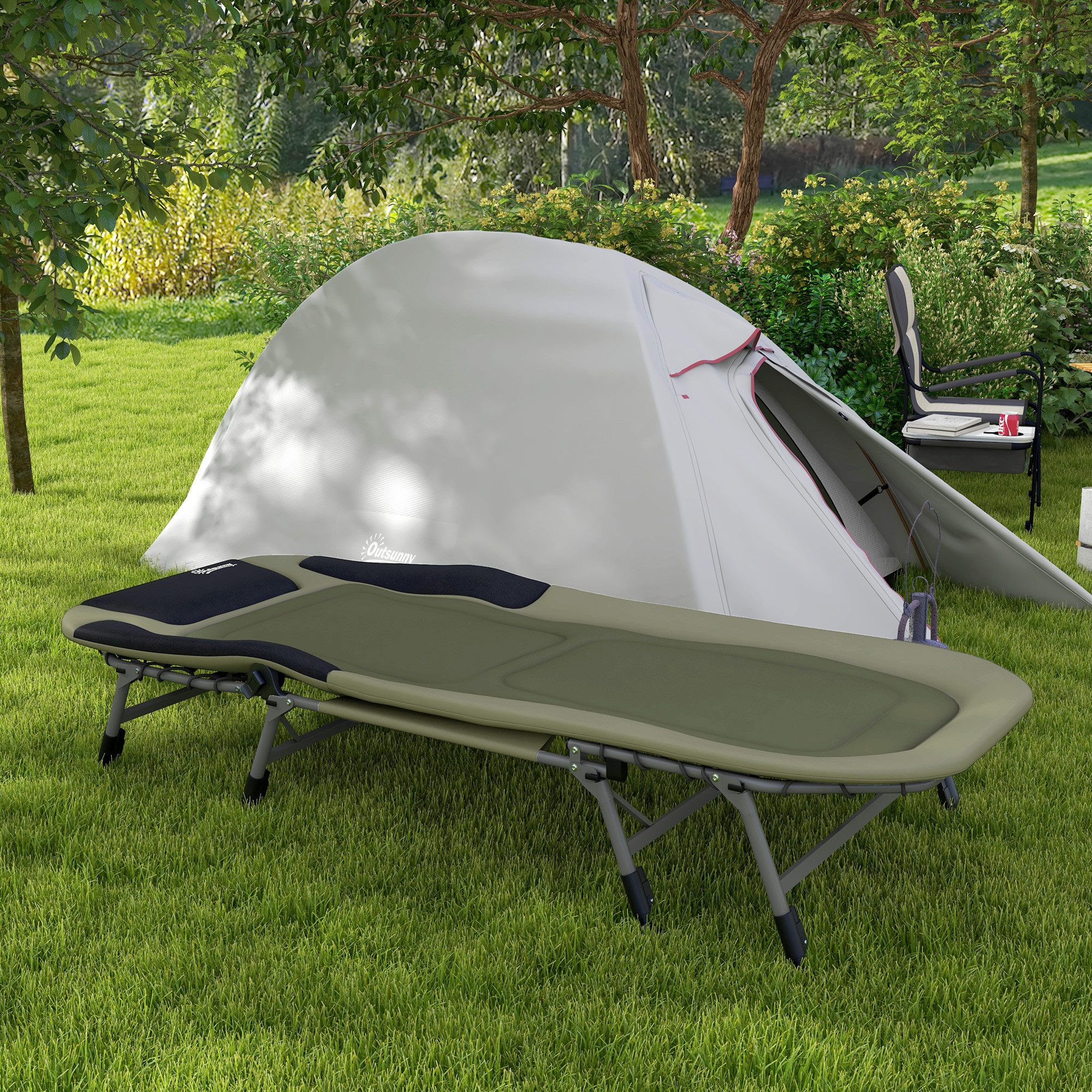 Outsunny Feldbett Campingbett Reisebett klappbar verstellbar (Klappbett, 1-St., Reisebett) bis 180 kg belastbar für Outdoor Oxford Grün