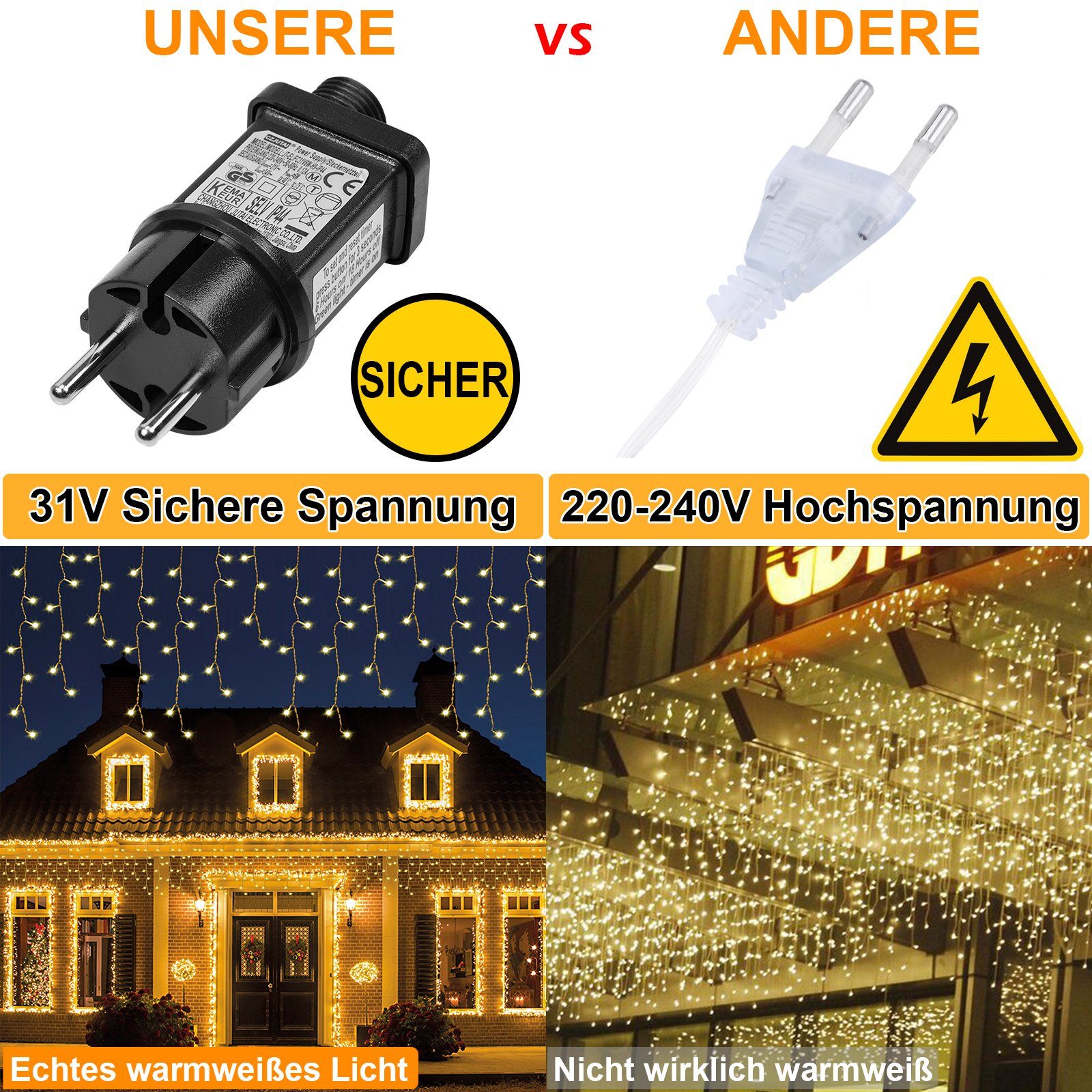 Sunicol LED-Lichtervorhang Draußen LED Eiszapfen Lichterkette, günstig online kaufen