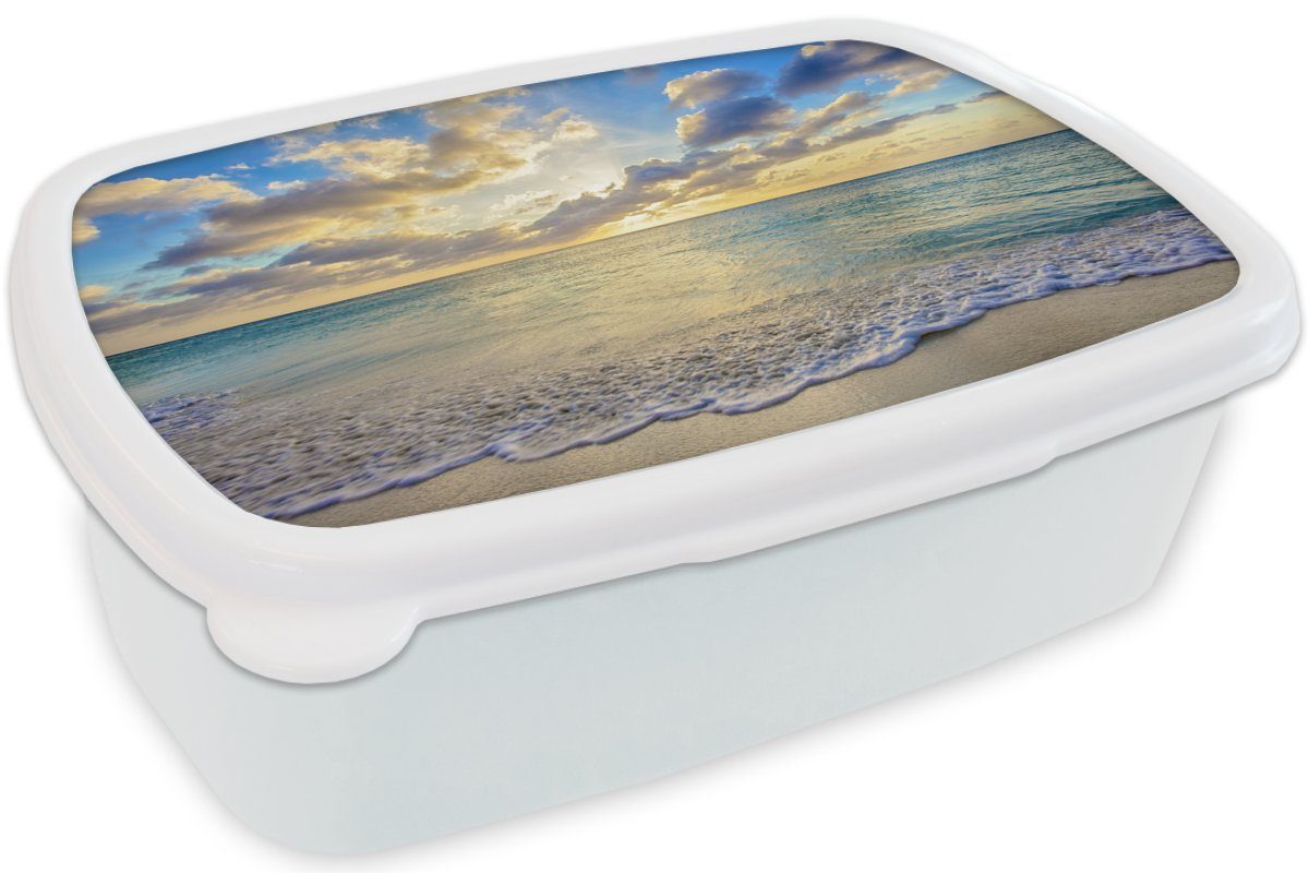 Brotdose, und - Erwachsene, Wolken für weiß Kinder Meer - Strand Mädchen Sonne, Jungs für und - (2-tlg), Brotbox MuchoWow Lunchbox Kunststoff,
