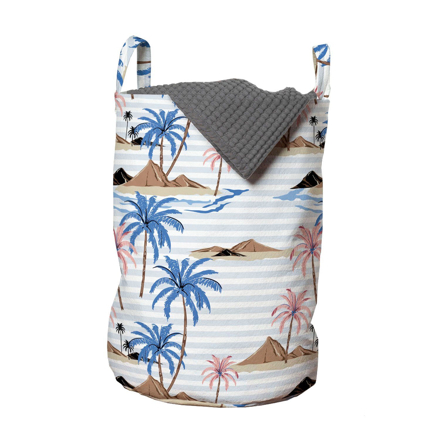Palms Waschsalons, Tropical Insel für mit Costa Island Griffen Abakuhaus Kordelzugverschluss Wäschesäckchen Wäschekorb