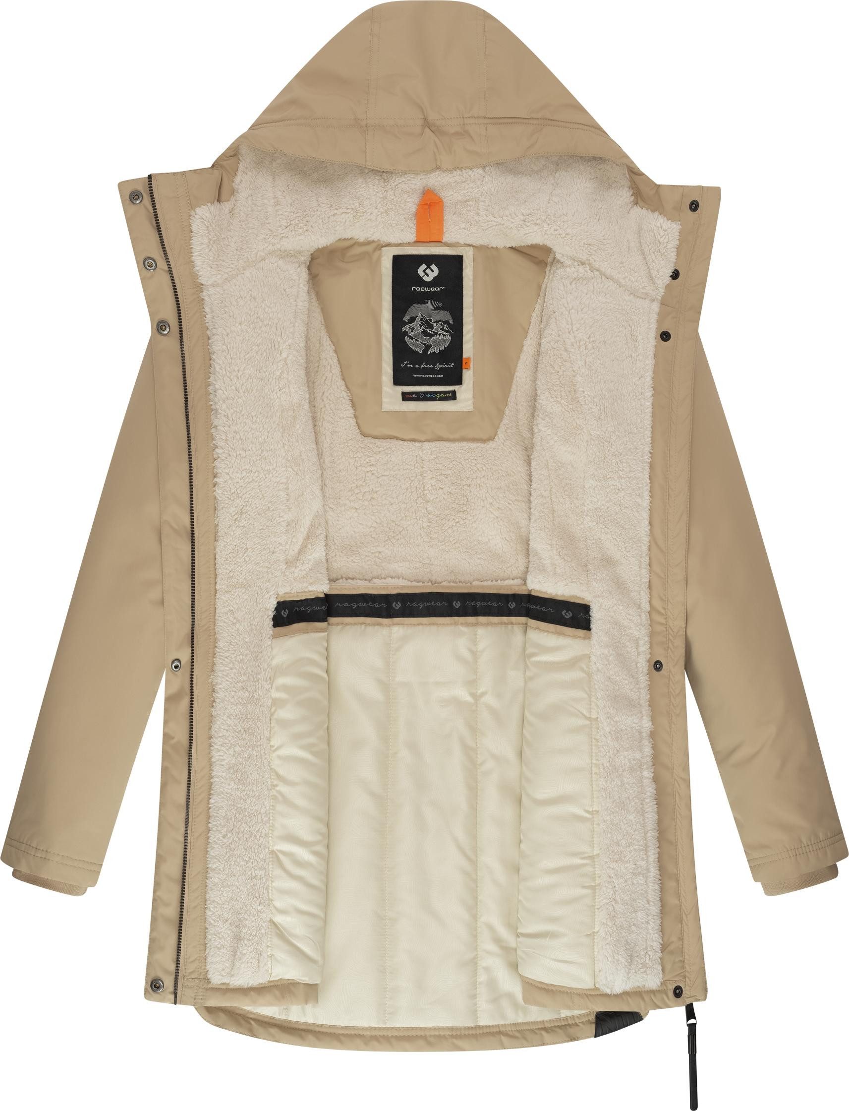 Ragwear Wintermantel Elsien wasserdichter Winterparka mit Teddyfell-Futter