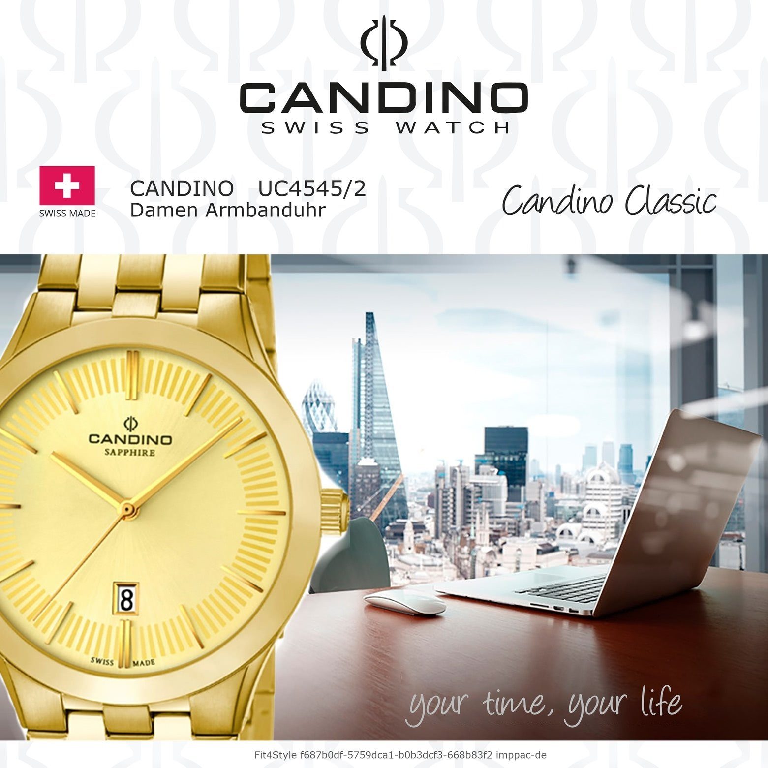 Candino C4545/2, Damen Armbanduhr Analog Quarzuhr gold, rund, Quarzuhr Edelstahlarmband Luxus Damen Candino