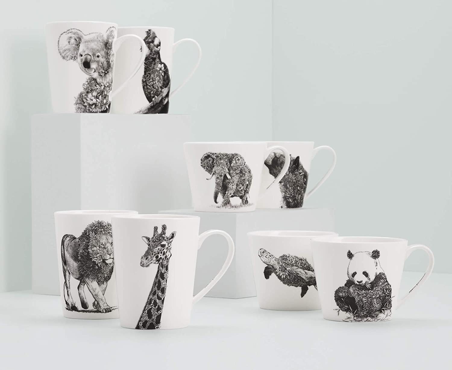 Maxwell & Williams Tasse Kaffeetasse MARINI FERLAZZO Becher Tasse, Turtle, Geschirr Schildkröte, 1-tlg., Porellan, weiß, Porzellan Keramik Becher für Kuchen Essen, Frühstück