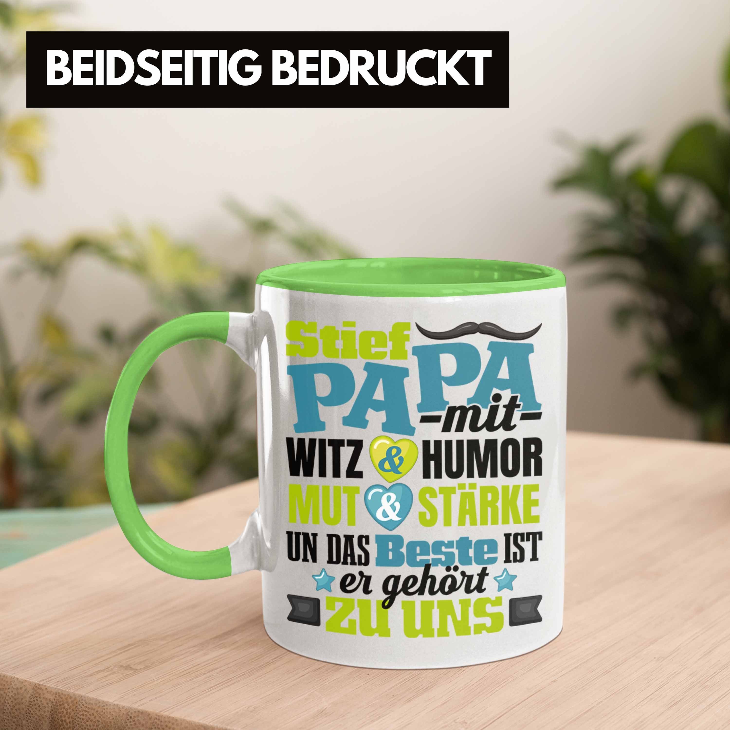 Trendation Tasse Bonus Papa Geschenkidee für Stiefpapa Stiefvater Geschenk Grün Vatert Tasse