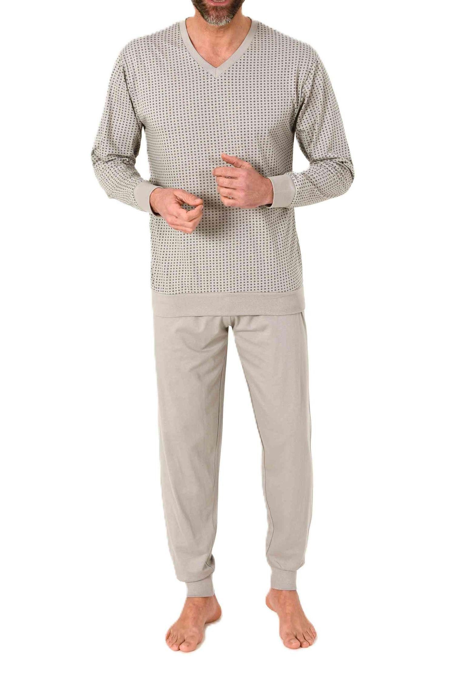 Pyjama Normann Herren langarm Schlafanzug mit Bündchen in edler Optik