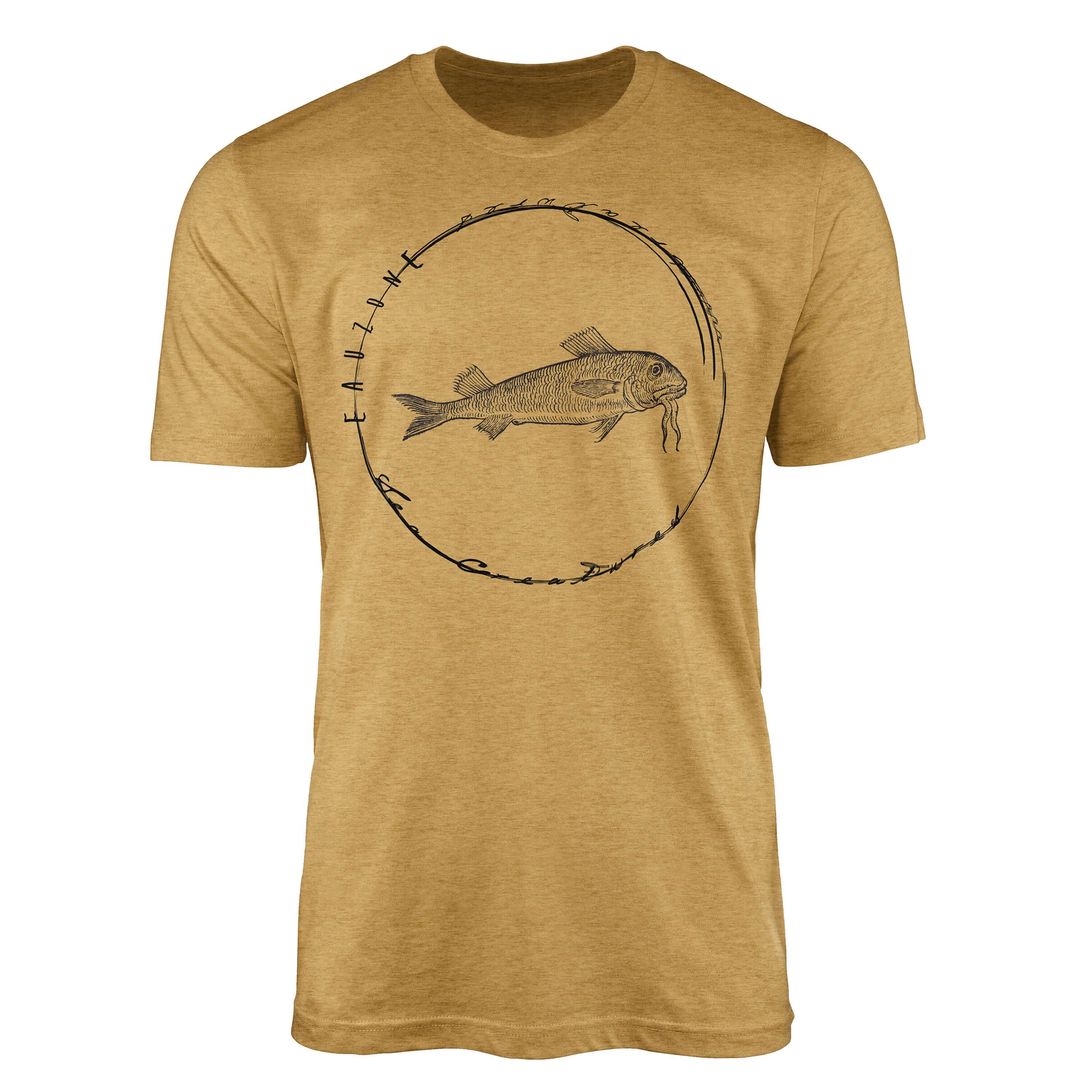 T-Shirt T-Shirt Creatures, und Sea / Antique sportlicher - Art Serie: Tiefsee feine Sea Schnitt Sinus Struktur Gold Fische 024