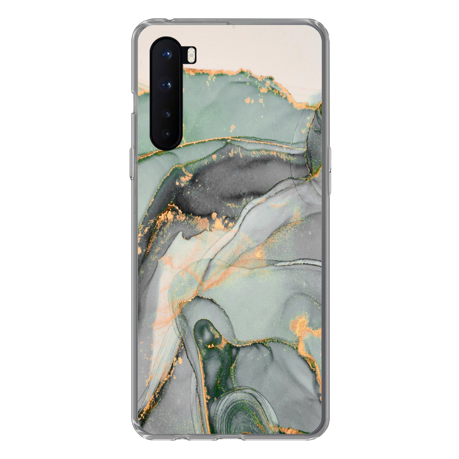 MuchoWow Handyhülle für OnePlus Nord Gold - Marmor - Grün - Luxus - Glitzer - Marmoroptik, Phone Case, Silikon, Schutzhülle Dünn