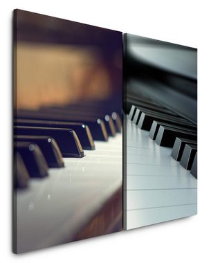 Sinus Art Leinwandbild 2 Bilder je 60x90cm Klavier Klaviertasten Musik Klassische Piano Nahaufnahme Jazz