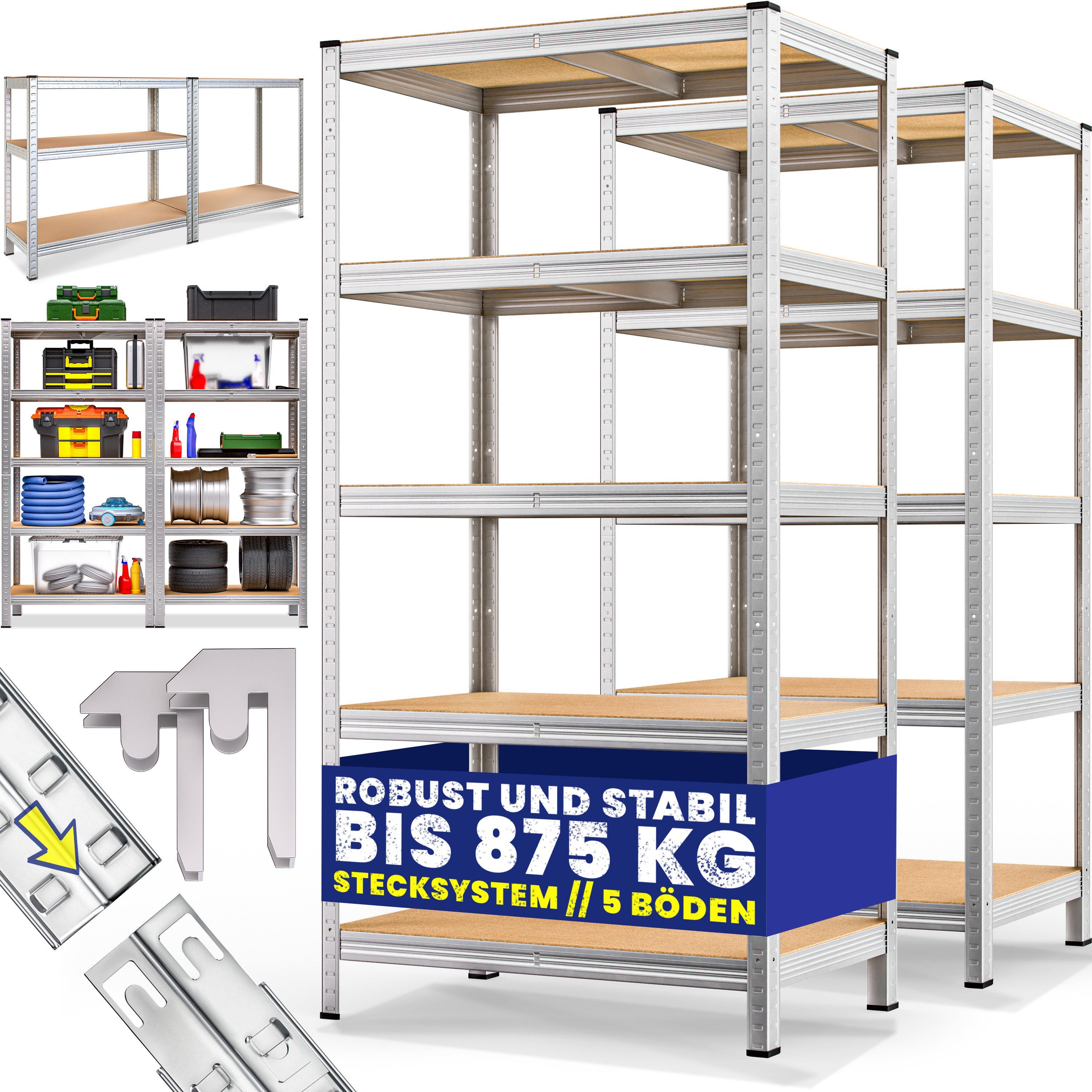 monzana Schwerlastregal, 2x XL 180x90x60cm 875kg 5 MDF-Platten Regal Lagerregal Kellerregal