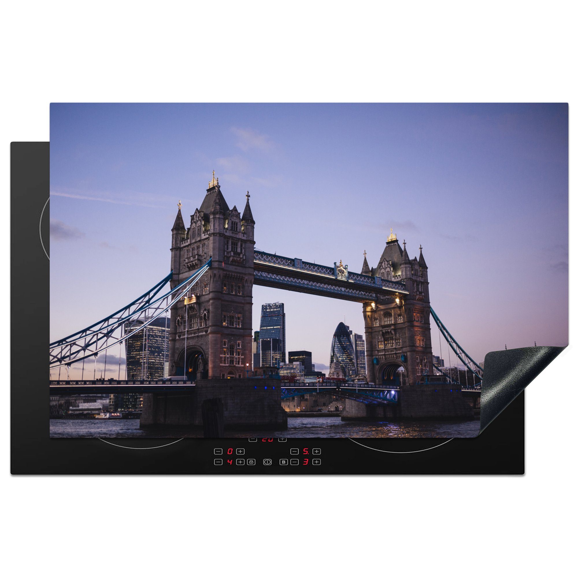 MuchoWow Herdblende-/Abdeckplatte London - Tower Bridge, Vinyl, (1 tlg), 81x52 cm, Induktionskochfeld Schutz für die küche, Ceranfeldabdeckung