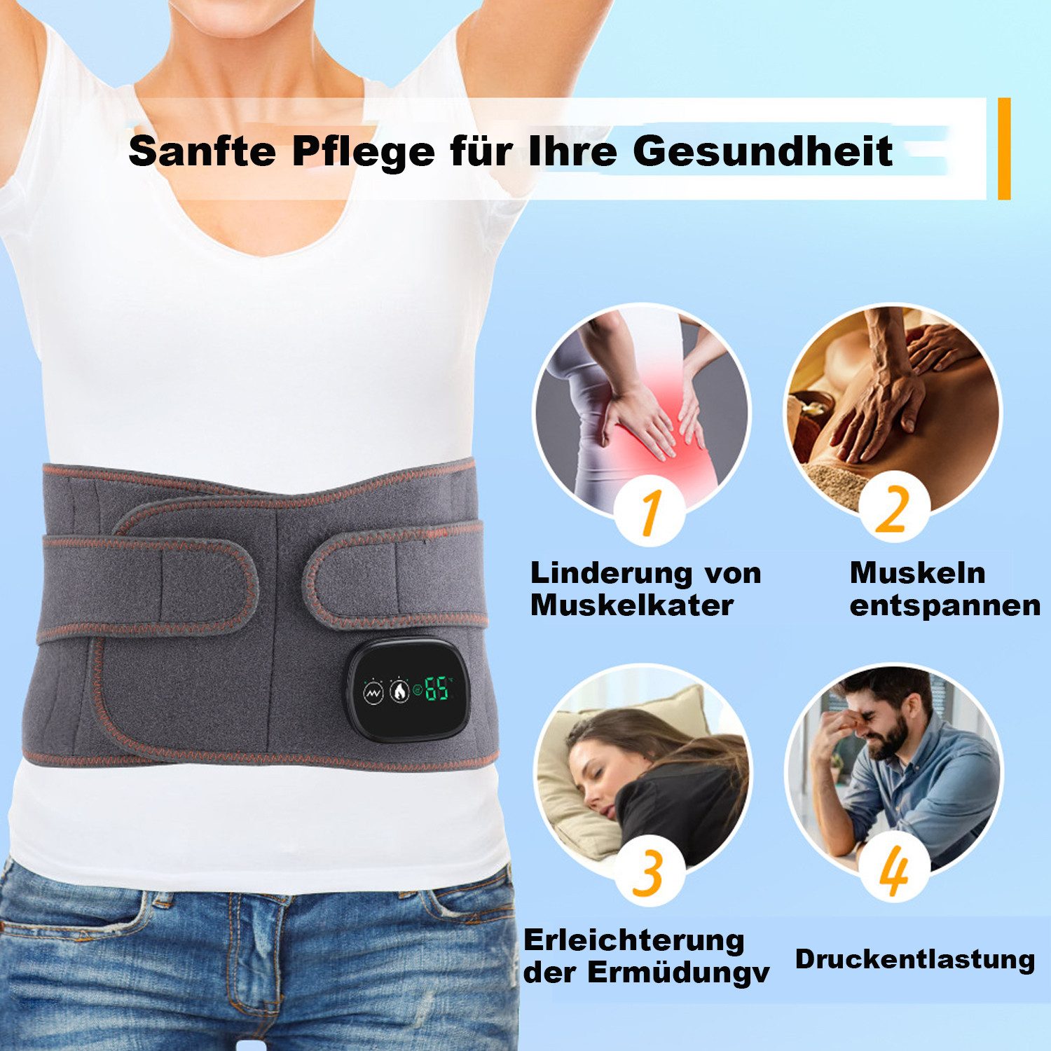 KINSI Heizkissen Beheizter Hüftgurt, Heizung, Wärmegürtel, Vibration,Massage + Wärme, 3-stufig einstellbare Temperatur, 3-stufig einstellbare Massage