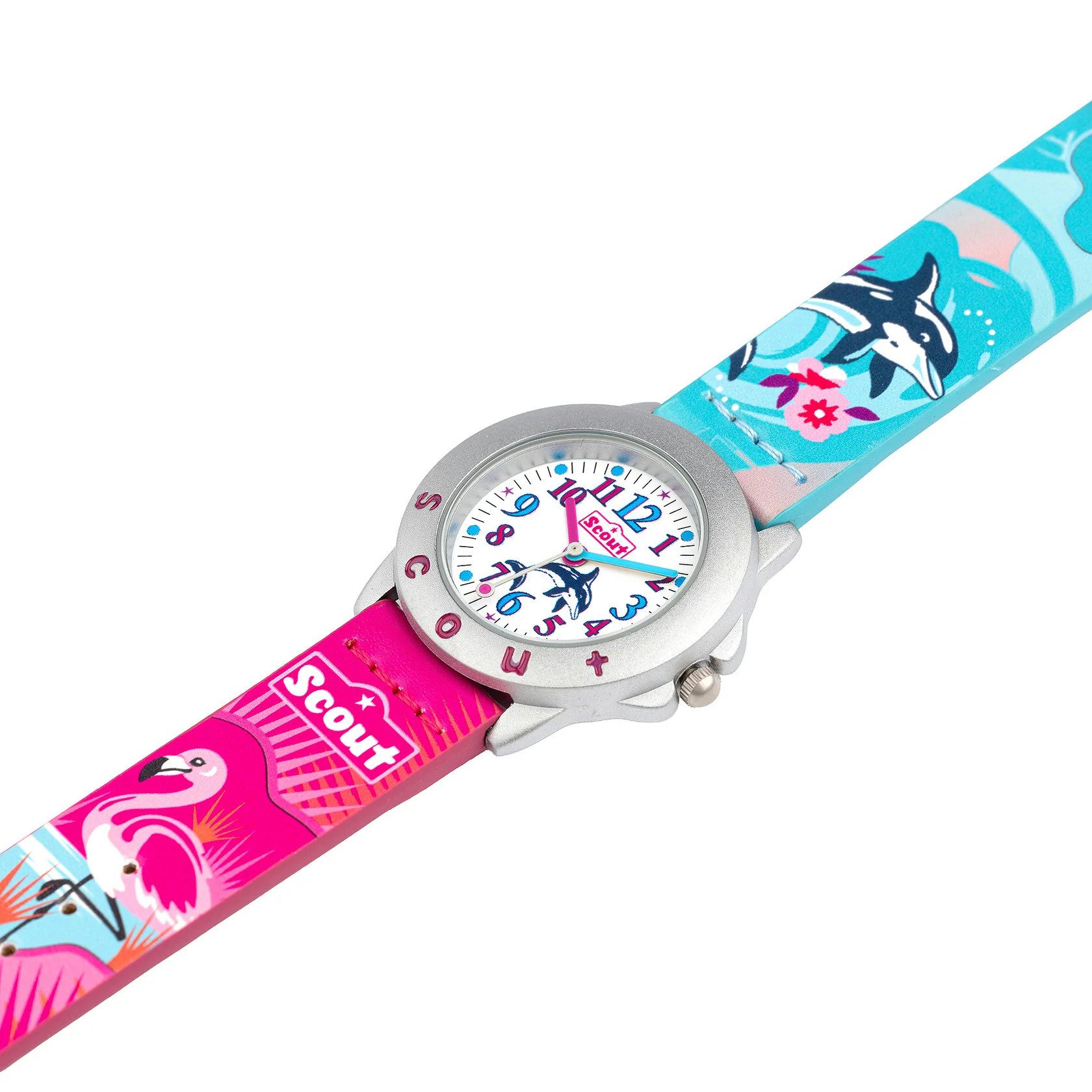 Scout Quarzuhr Kinderuhr 164000215 Florida Delfin Flamingo Kunstlederband 30 mm