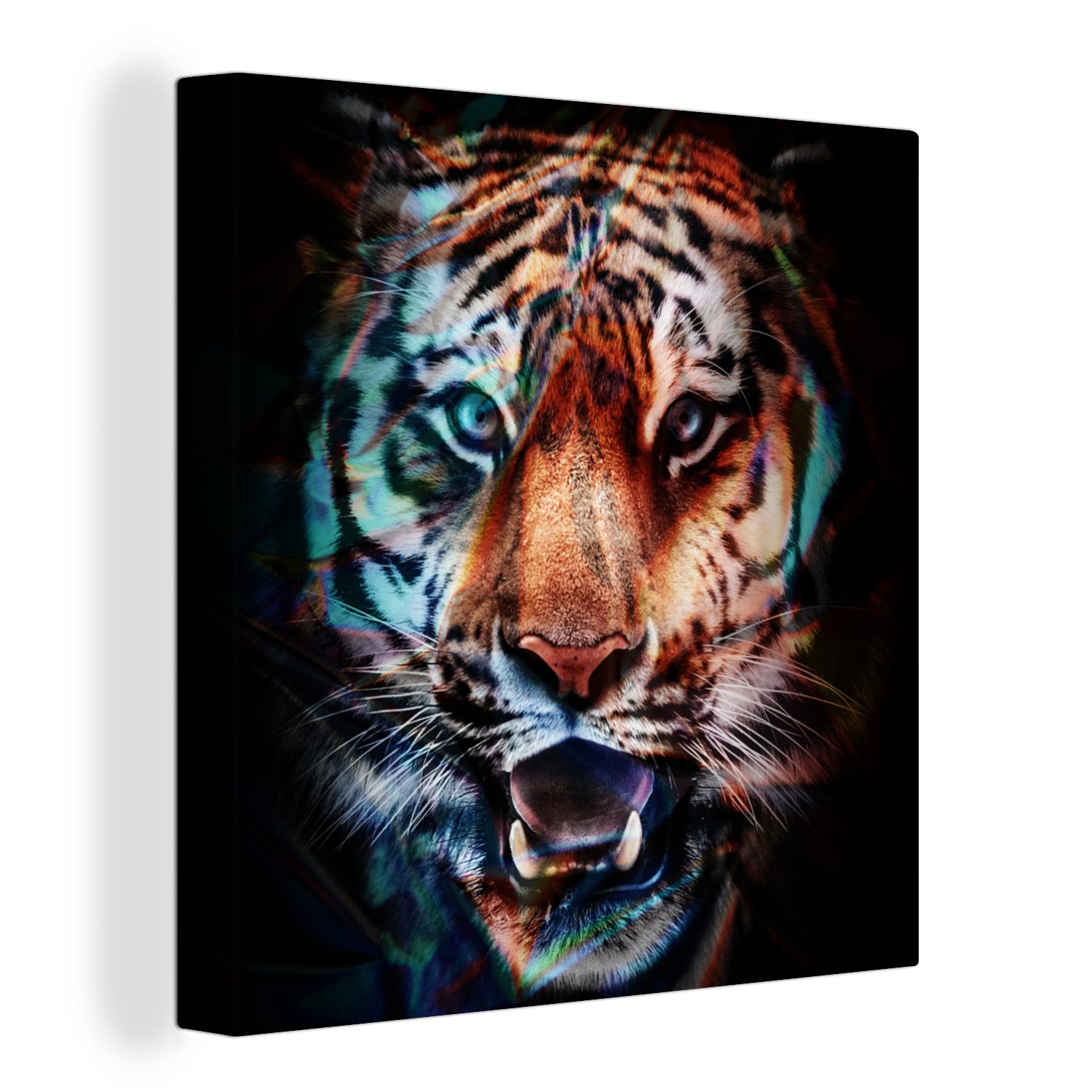 OneMillionCanvasses® Leinwandbild Tiger - Farben - Tier, (1 St), Leinwand Bilder für Wohnzimmer Schlafzimmer
