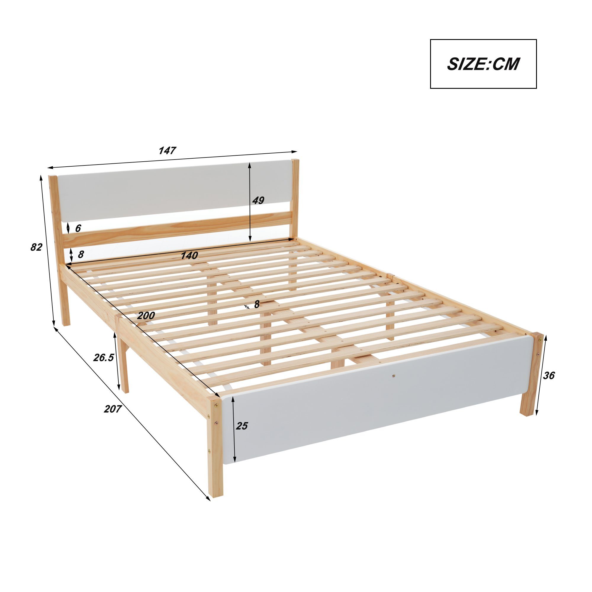 Flieks Massivholzbett, Doppelbett Kiefernholzbett mit Kopfteil und Lattenro günstig online kaufen