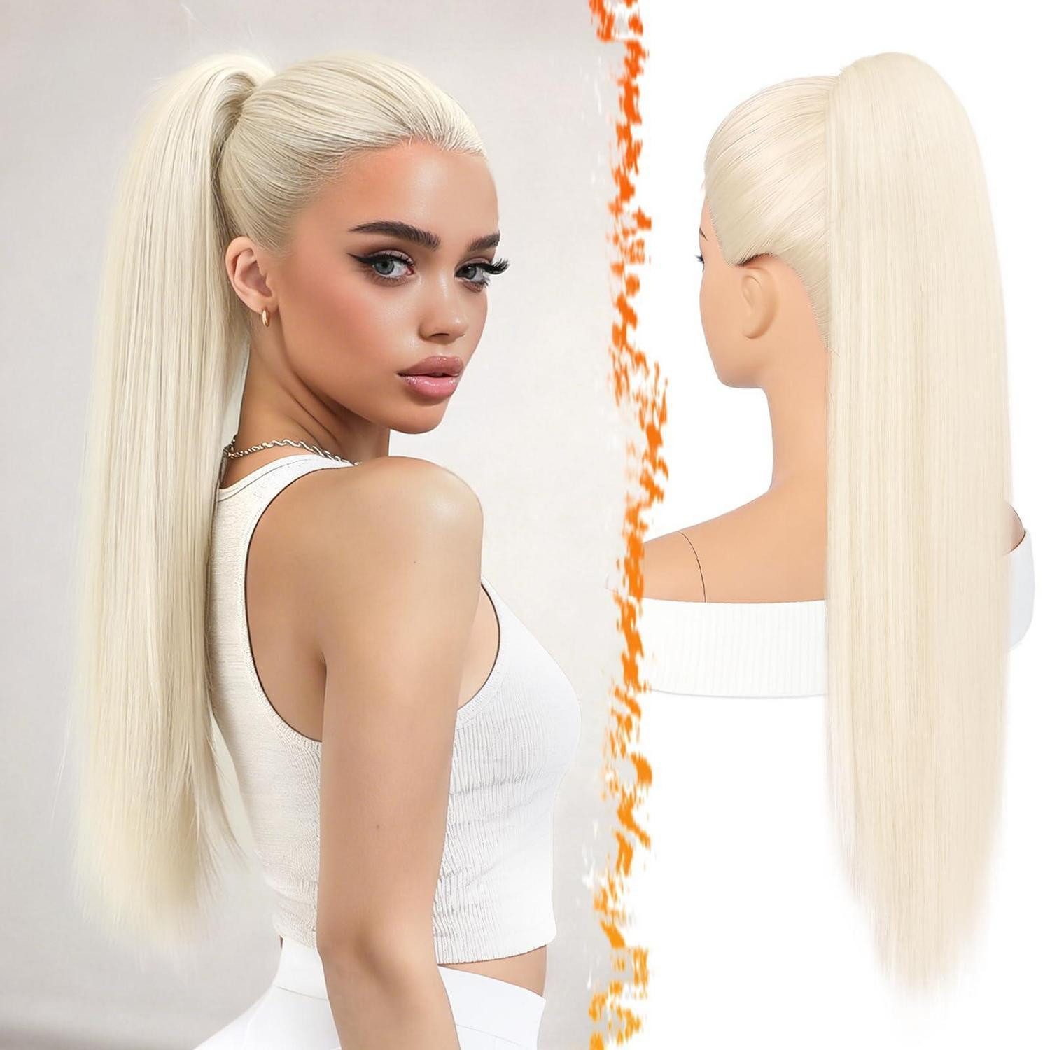 LuxusKollektion Kunsthaar-Extension Pferdeschwanz Haarteil Haarverlängerung Kordelzug Platinblond 70cm