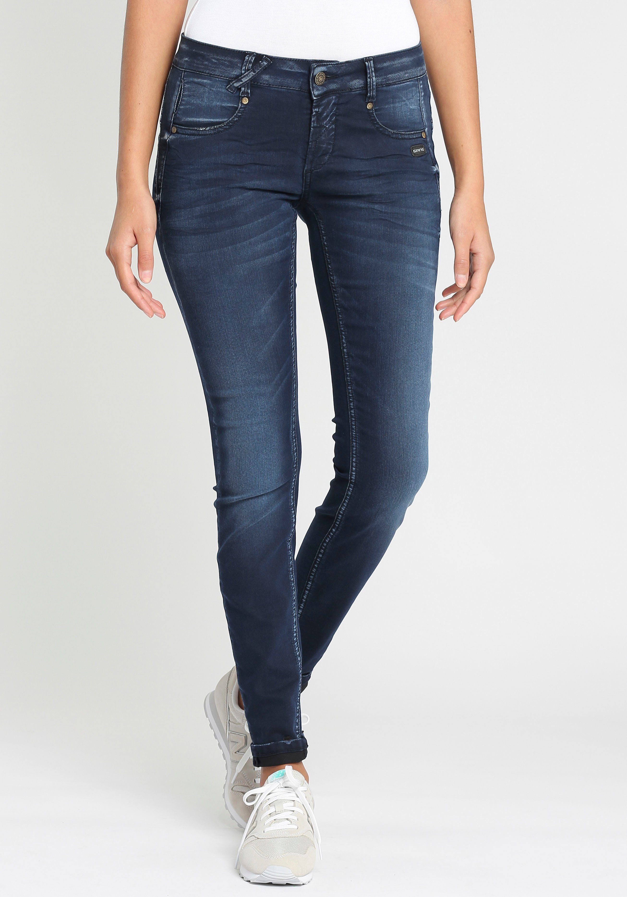 GANG Skinny-fit-Jeans 94NELE mit Dreieckseinsätzen Elastische Silhouette, Rundpasse seitlichen für Denimqualität e. f. Baumwollmix Tragekomfort und im hohen tolle