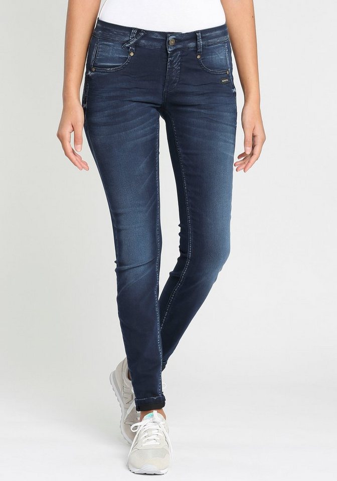 GANG Skinny-fit-Jeans 94NELE mit Rundpasse und seitlichen Dreieckseinsätzen  f. e. tolle Silhouette, Elastische Denimqualität im Baumwollmix für hohen  Tragekomfort