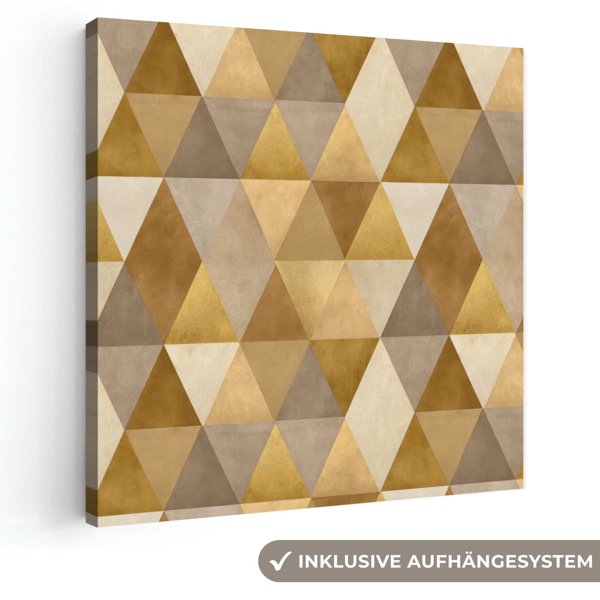 OneMillionCanvasses® Leinwandbild Geometrisch - Dreieck - Gold, Fotodruck (1 St), Wandbild, Deko Schlafzimmer Wohnzimmer Flur 20x20 cm