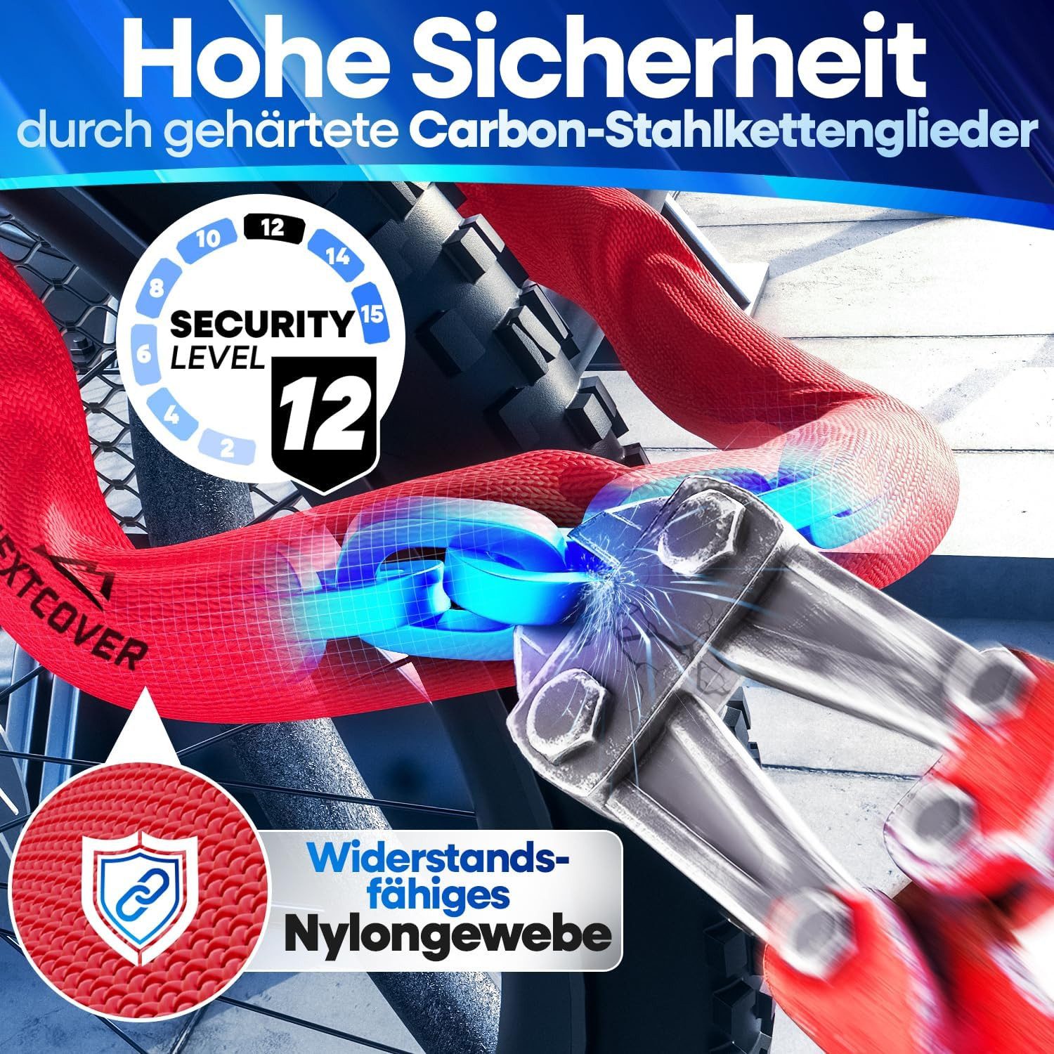 Nextcover Kettenschloss Fahrradschloss mit Zahlencode - Sicherheitsverschluss