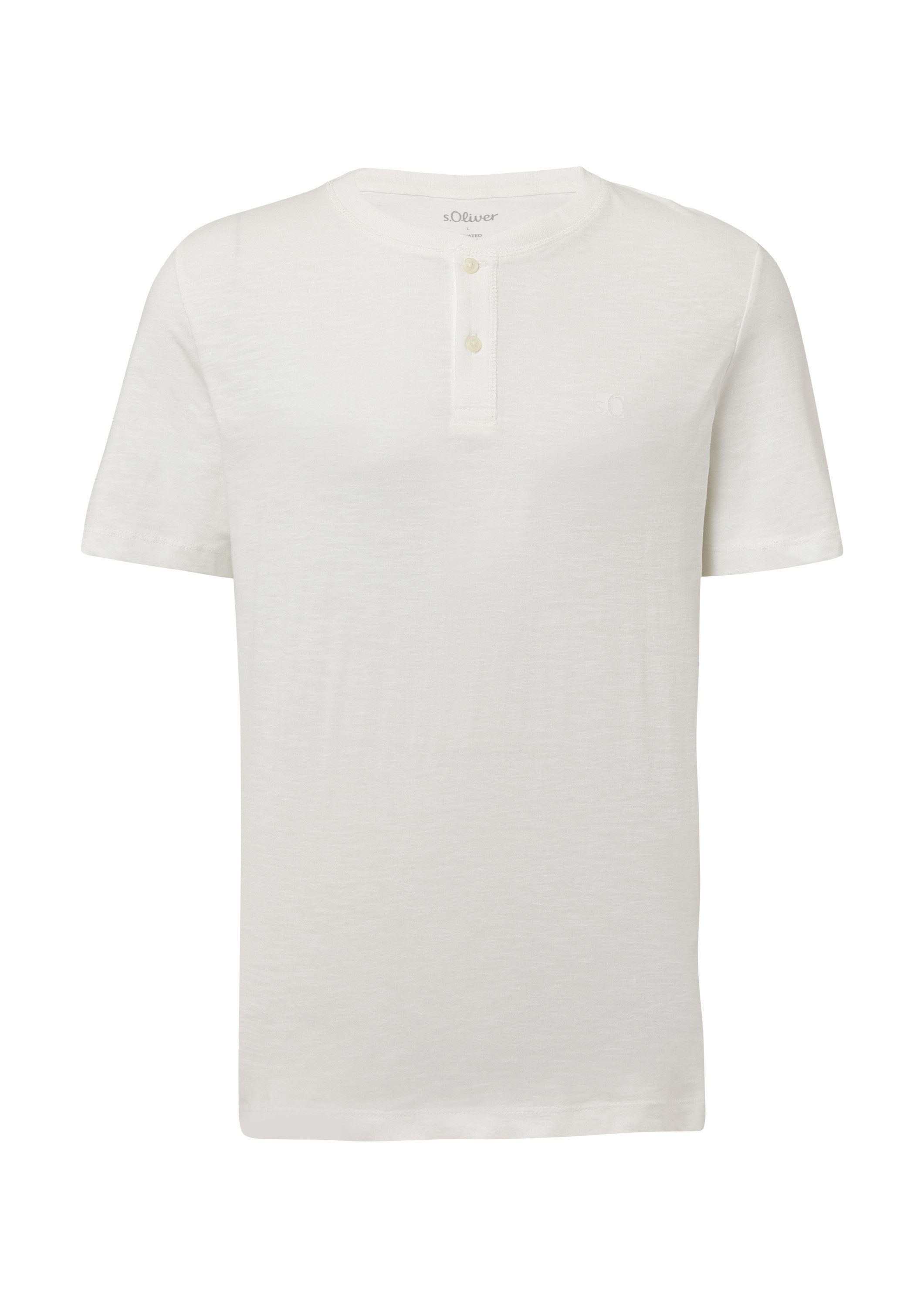 s.Oliver Kurzarmshirt T-Shirt Henley-Shirt mit Flammgarnstruktur