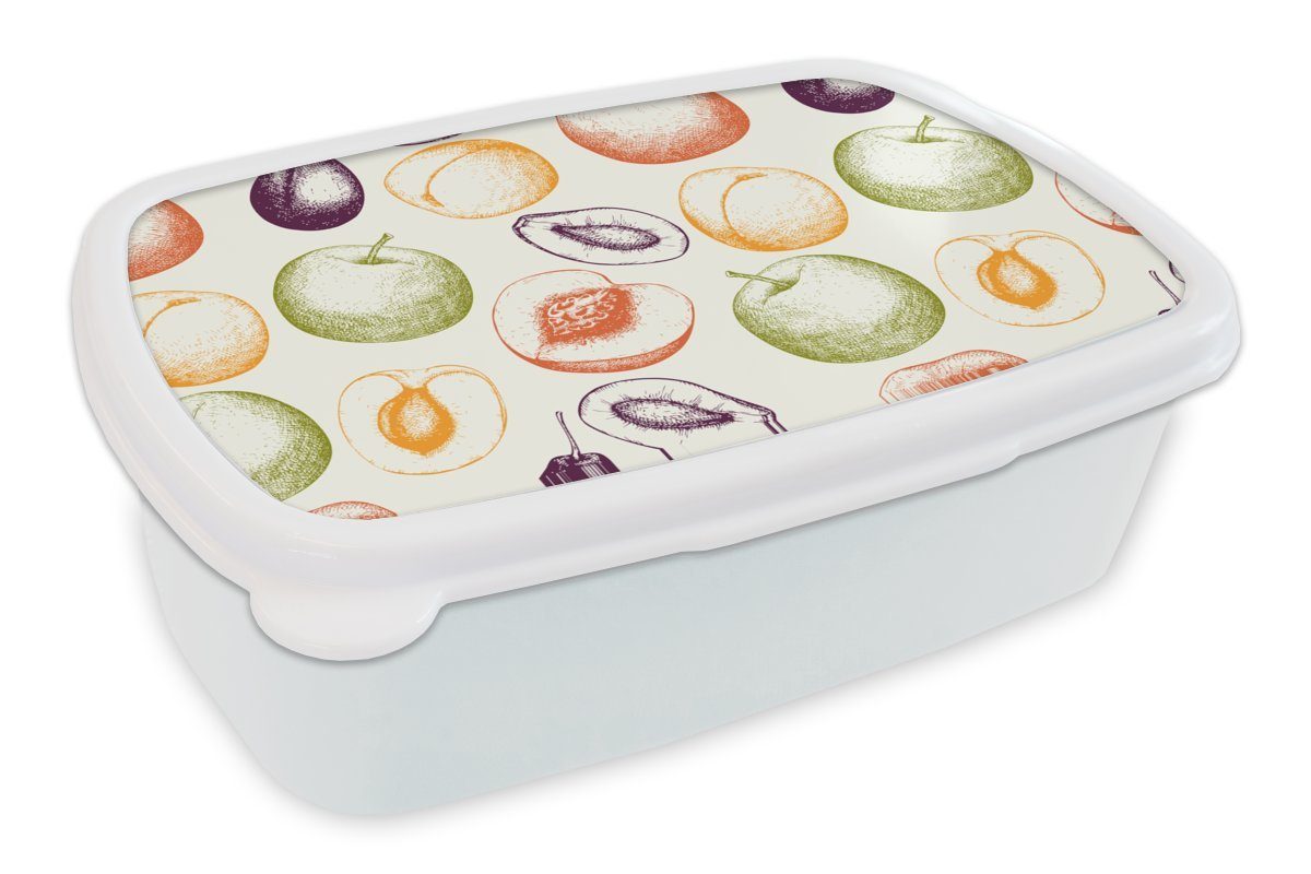 MuchoWow Lunchbox Muster - Lebensmittel - Illustration, Kunststoff, (2-tlg), Brotbox für Kinder und Erwachsene, Brotdose, für Jungs und Mädchen weiß